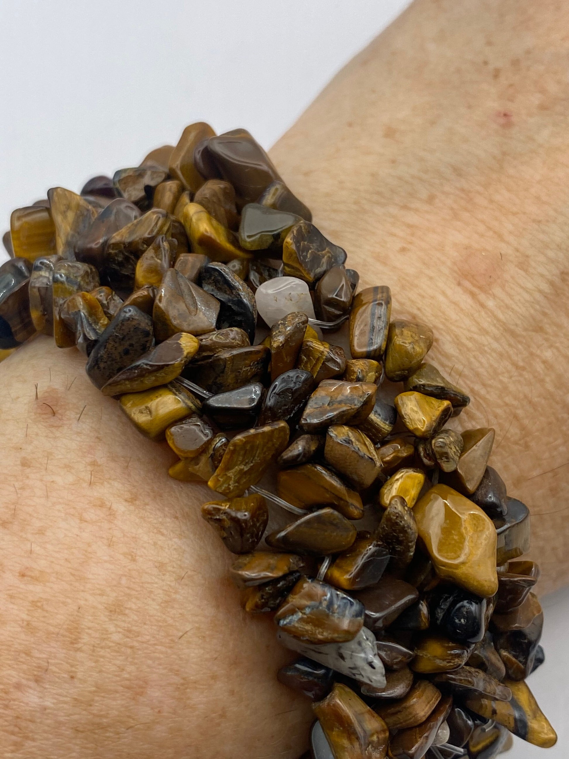 Vintage Tiger Eye Chip Macrame Stretch Lucky Bracelet