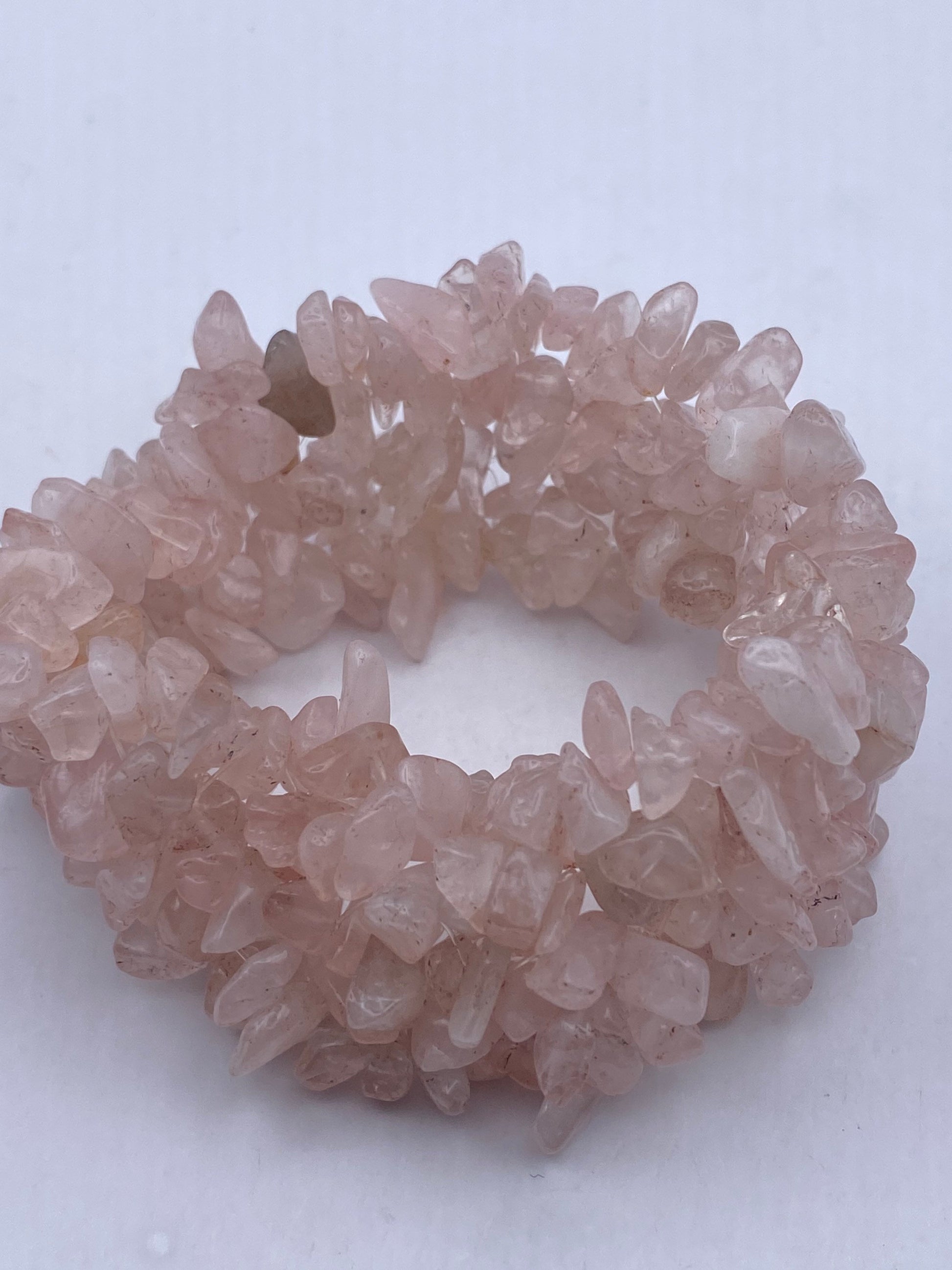 Vintage Pink Rose Quartz Chip Macrame Stretch Lucky Bracelet