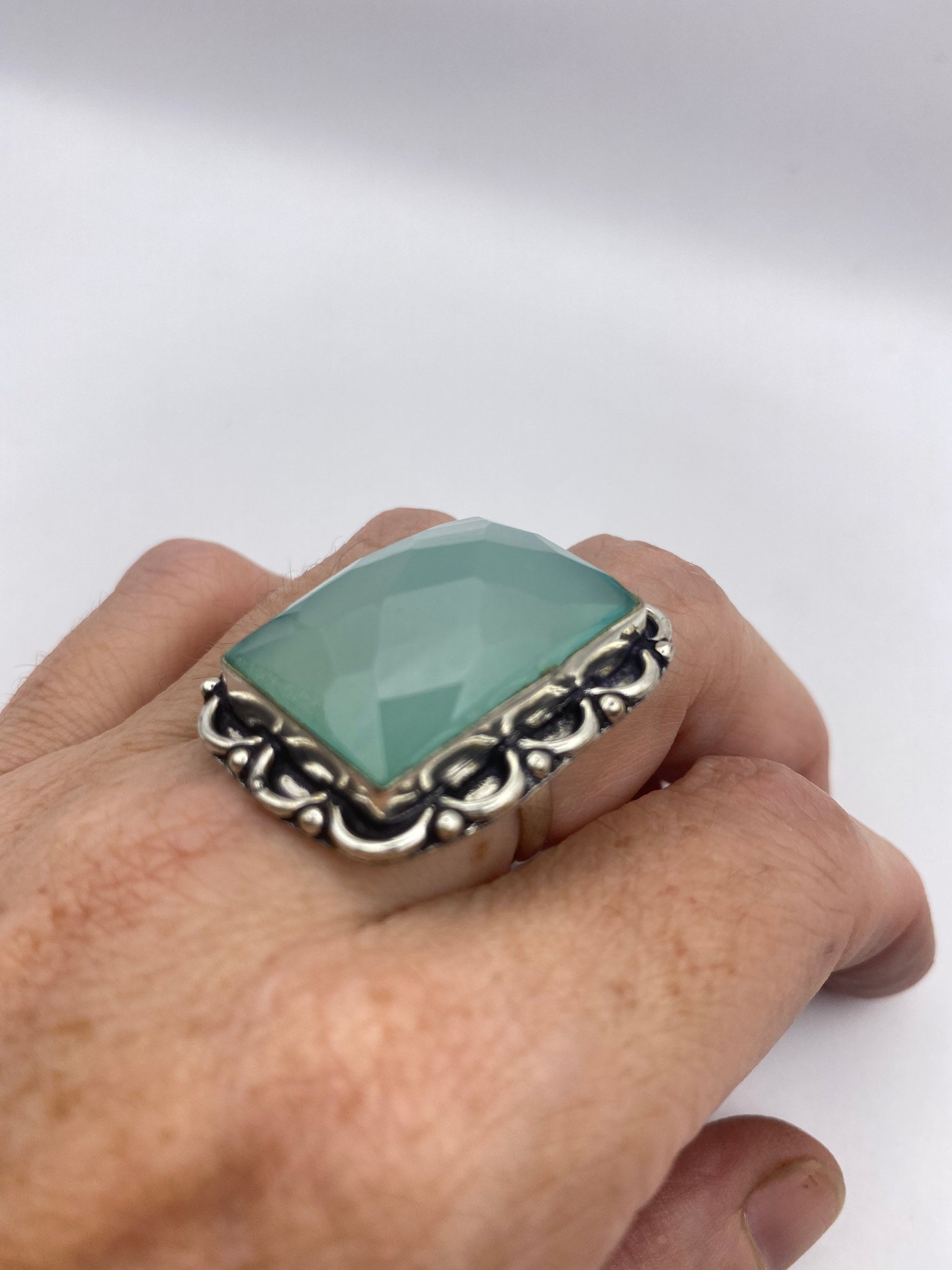 Vintage Green Chalcedony Cocktail Statement Ring