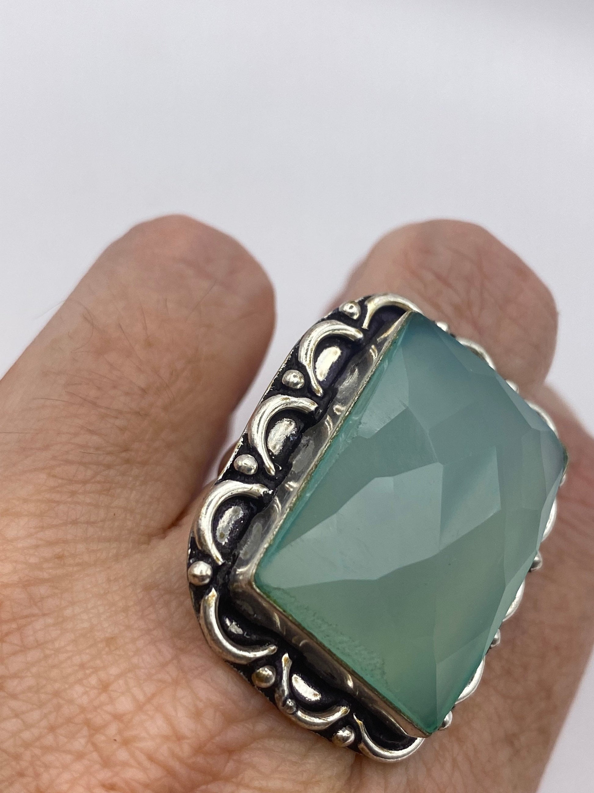 Vintage Green Chalcedony Cocktail Statement Ring