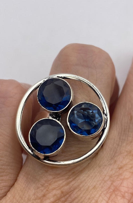 Vintage Blue Iolite Crystal Ring Size 7.5