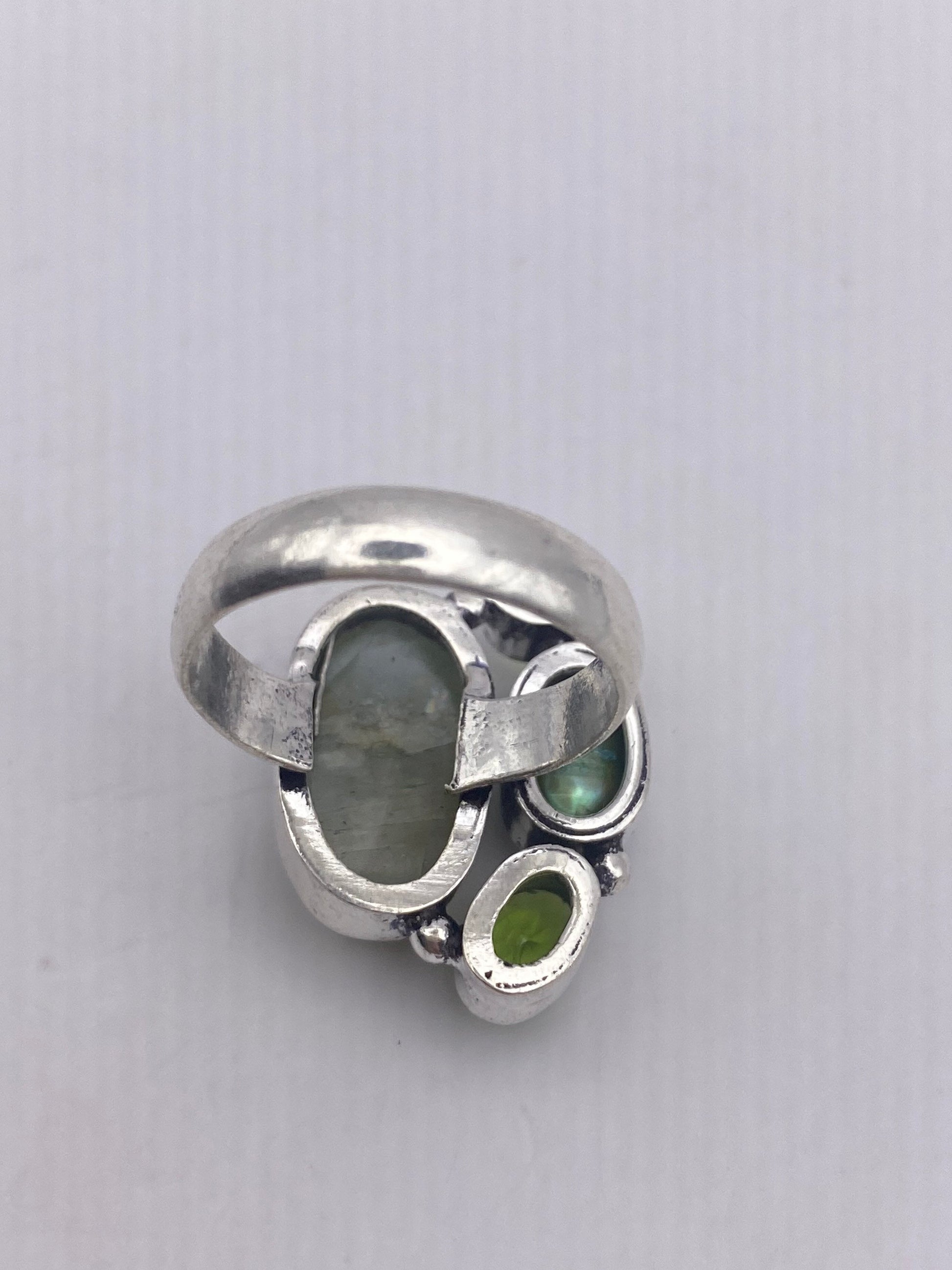 Vintage Green Pearl Peridot Jade Cocktail Ring