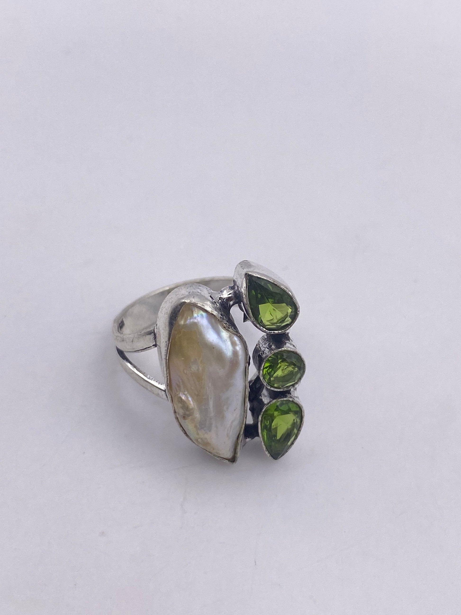 Vintage Green Pearl Peridot Cocktail Ring