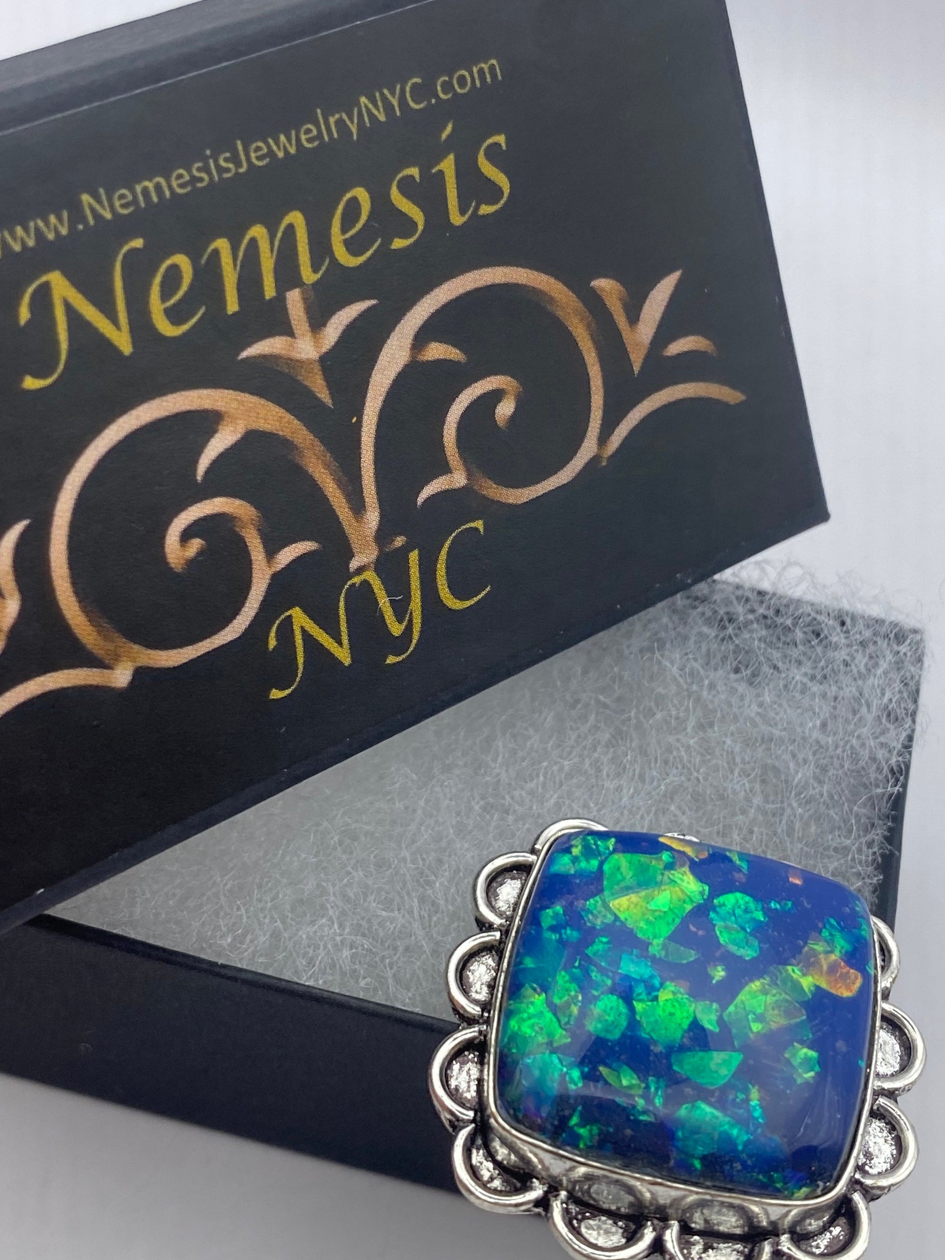 Vintage Aqua Blue Butterfly Wing Art Glass Ring