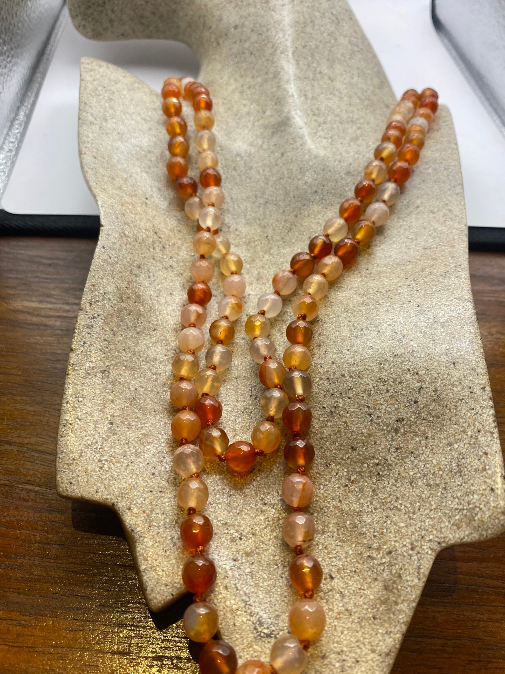 Hand Knotted Vintage Facetted Carnelian beaded Necklace