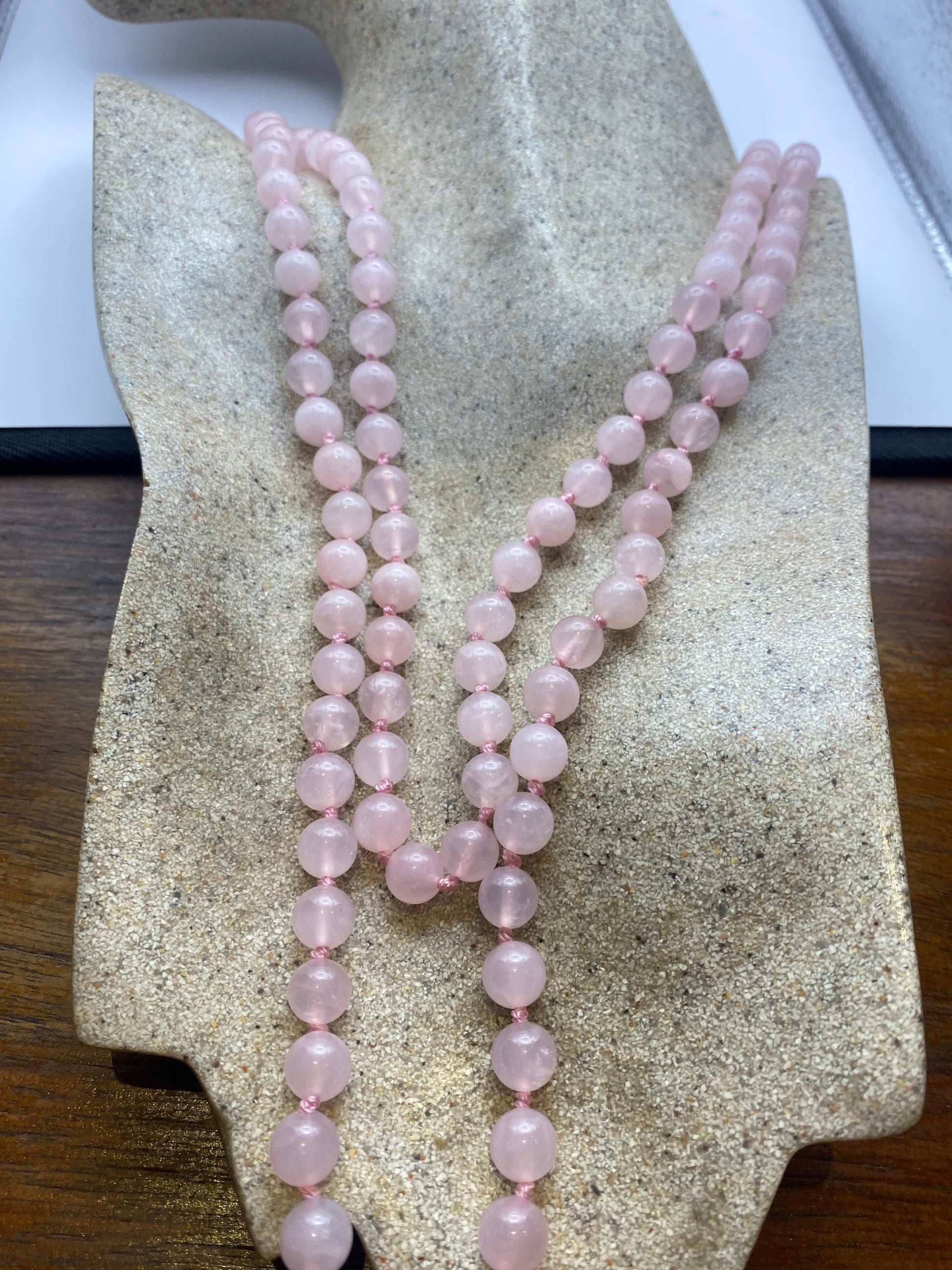 Hand Knotted Vintage Pink Rose Quartz beaded Necklace