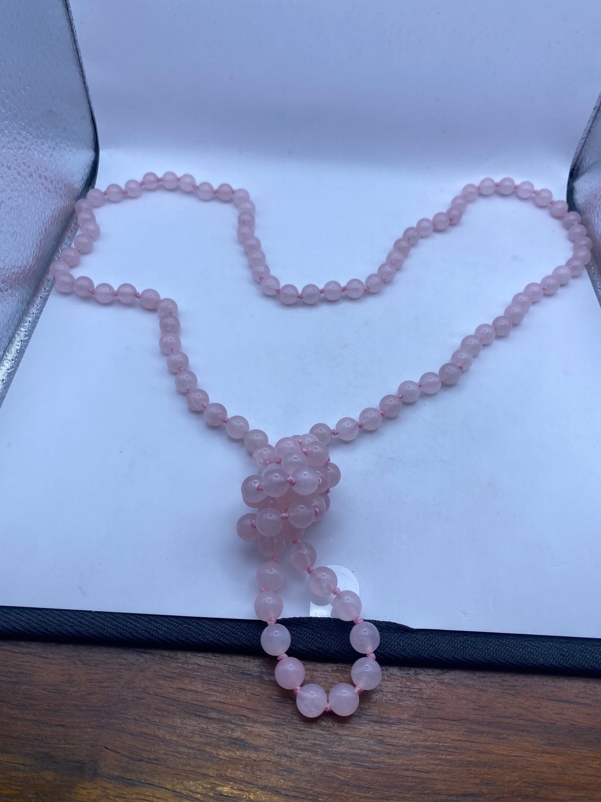 Hand Knotted Vintage Pink Rose Quartz beaded Necklace
