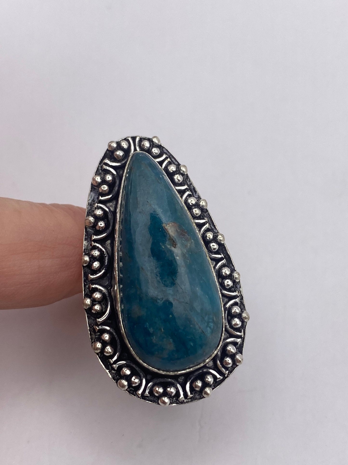 Vintage Genuine Blue White Rainbow Moonstone Ring