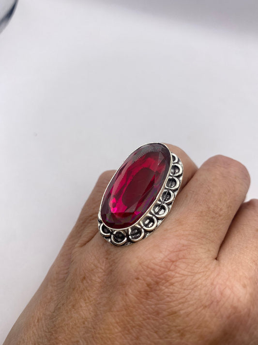 Vintage Red Ruby Glass Ring Antique Art Glass Statement Cocktail