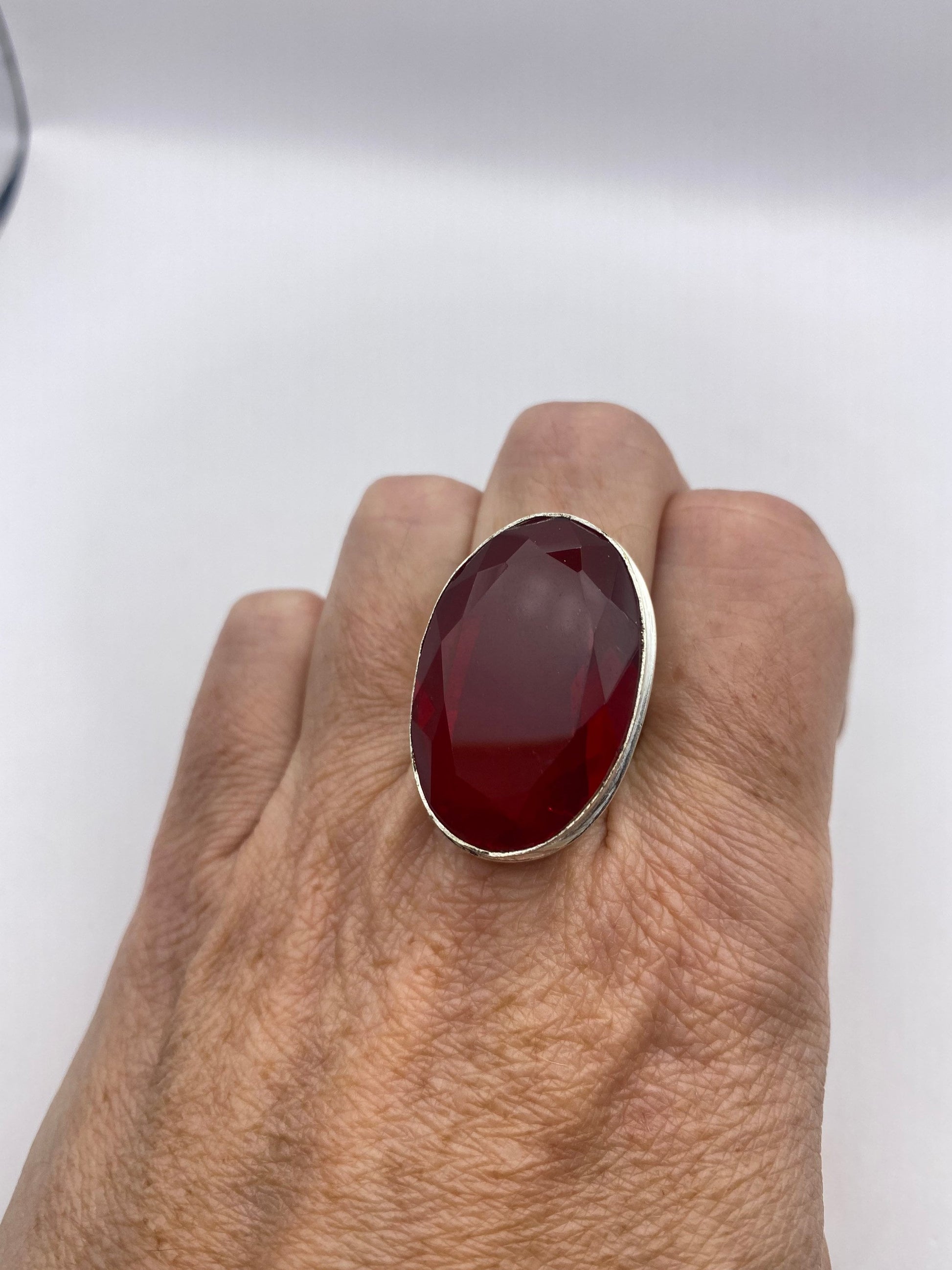 Vintage Red Ruby Glass Ring Antique Art Glass Statement Cocktail