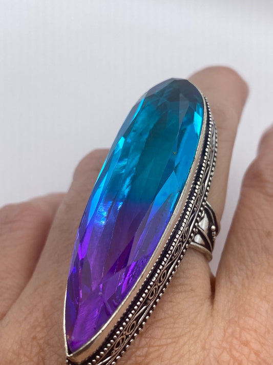 Vintage Amethyst Blue Glass Ring Antique Statement Cocktail