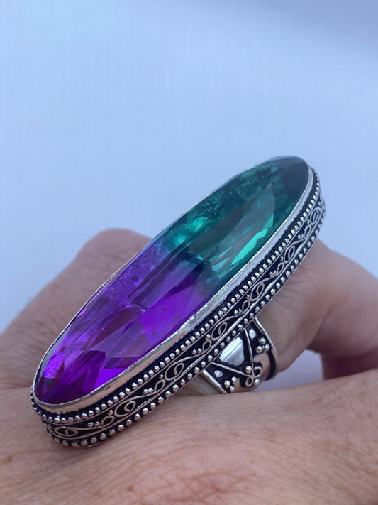 Vintage Amethyst Blue Glass Ring Antique Statement Cocktail Adjustable