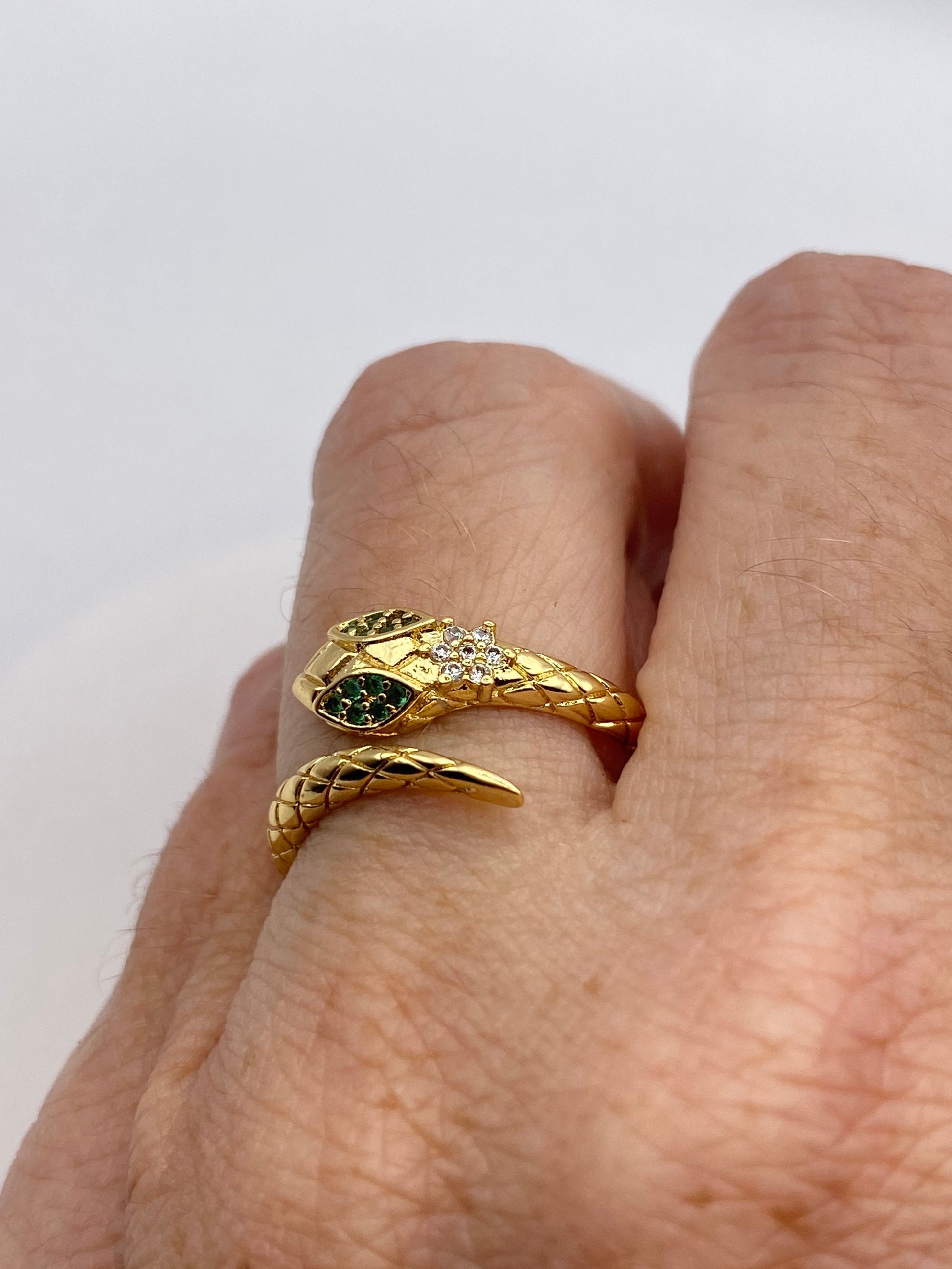 Vintage Snake Ring Gold Filled Crystal Cocktail Ring