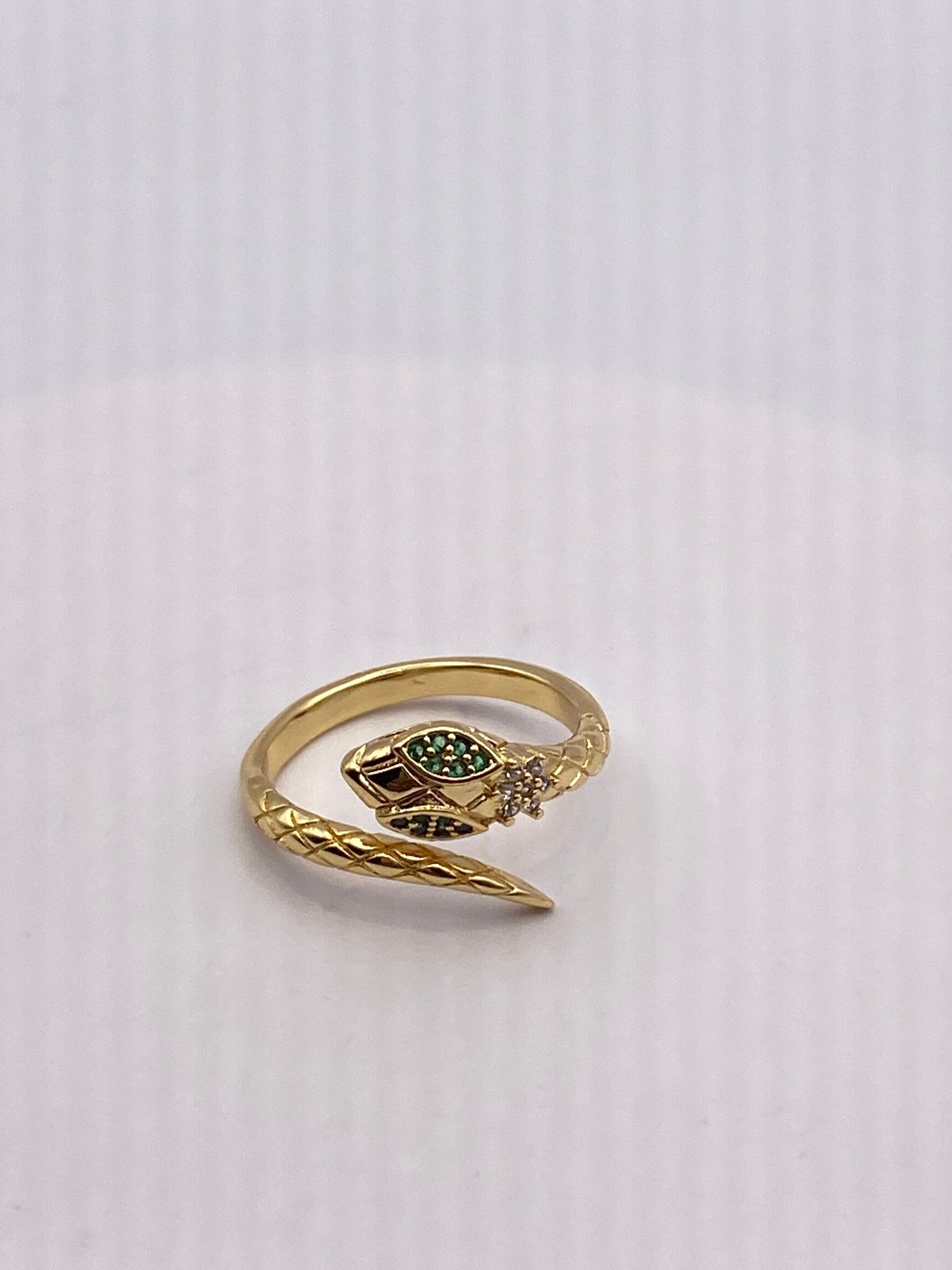 Vintage Snake Ring Gold Filled Crystal Cocktail Ring