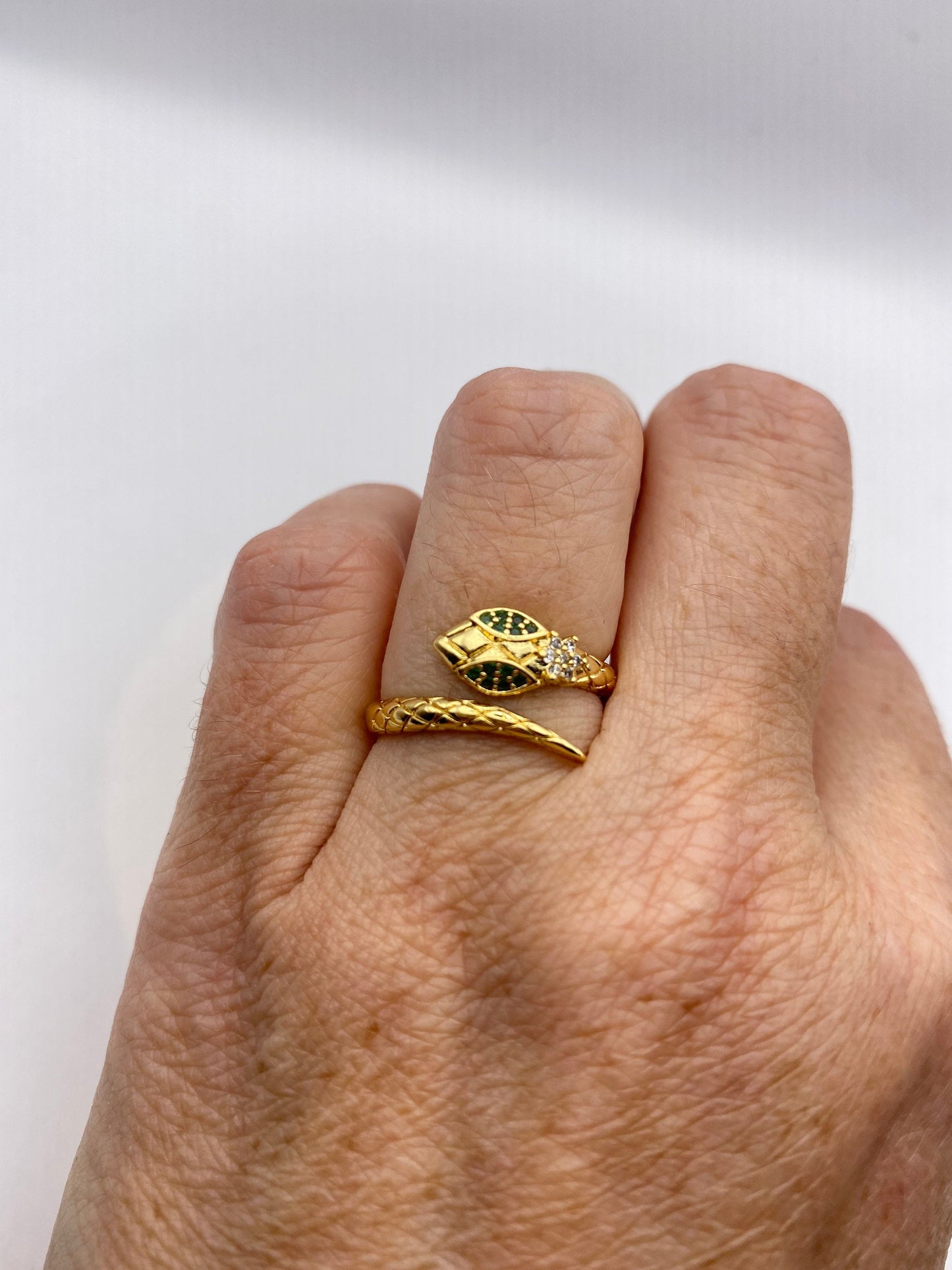Vintage Snake Ring Gold Filled Crystal Cocktail Ring