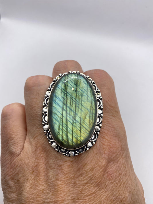 Vintage Rainbow Labradorite Statement Ring