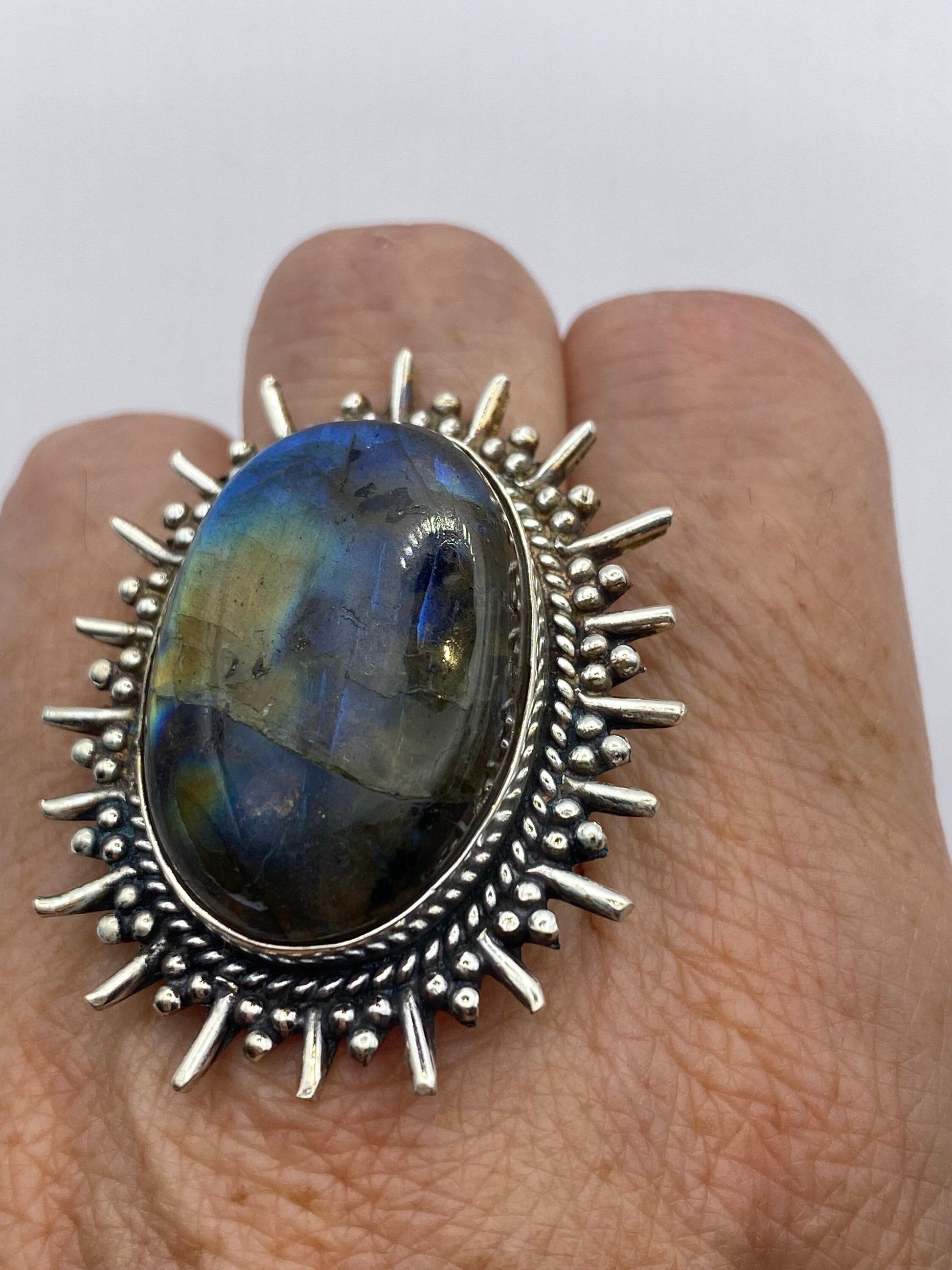 Vintage Rainbow Labradorite Statement Ring