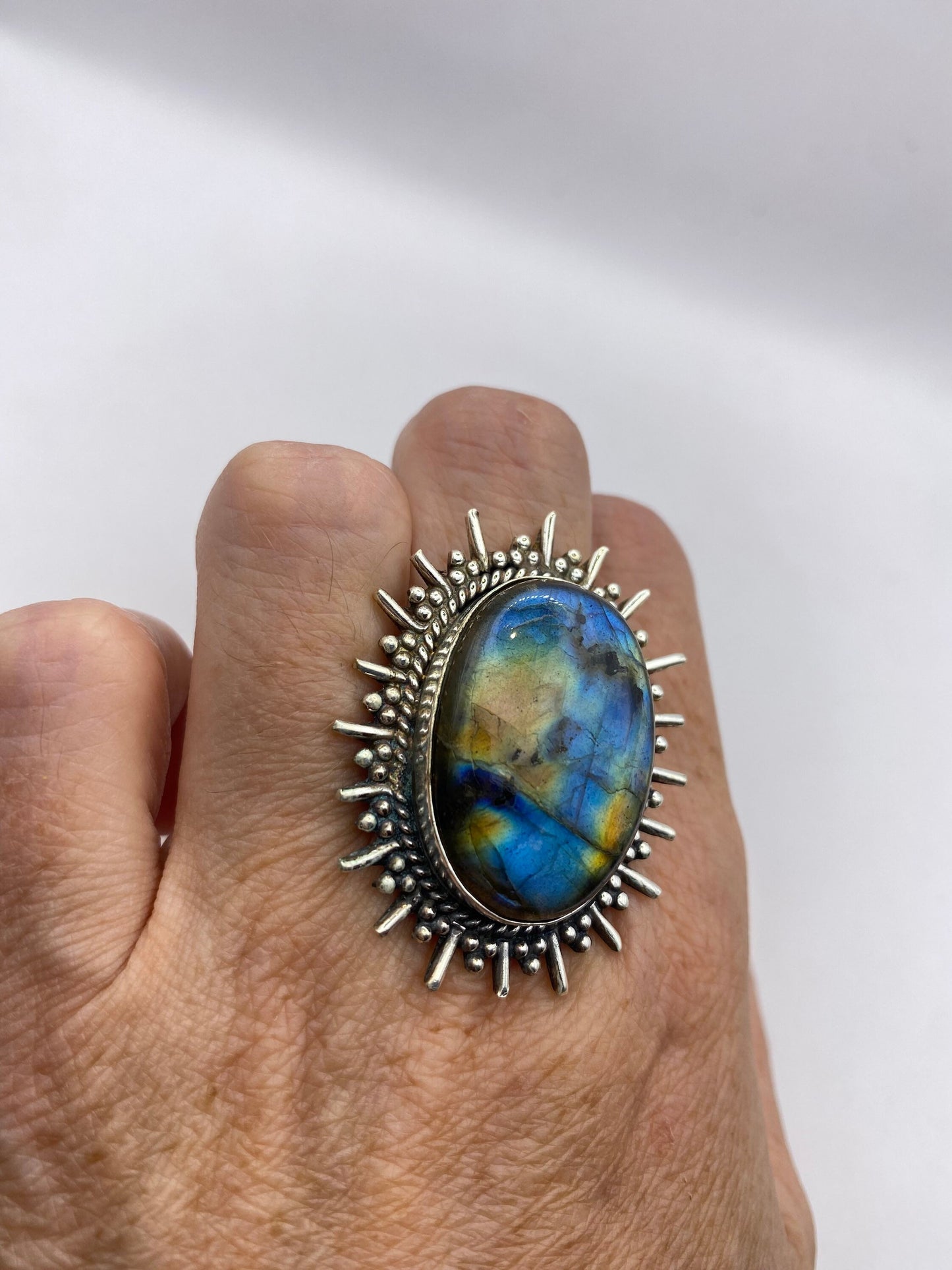 Vintage Rainbow Labradorite Statement Ring