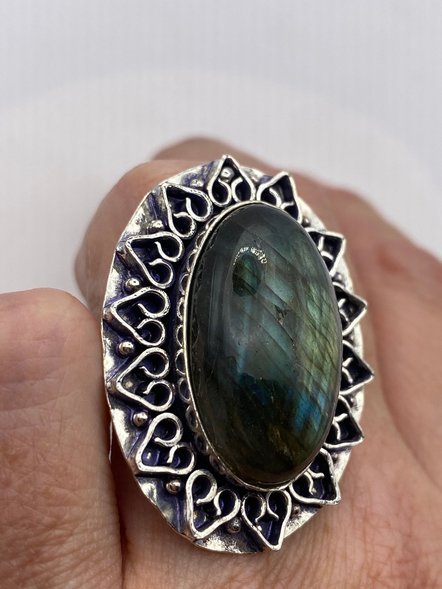 Vintage Rainbow Labradorite Statement Ring