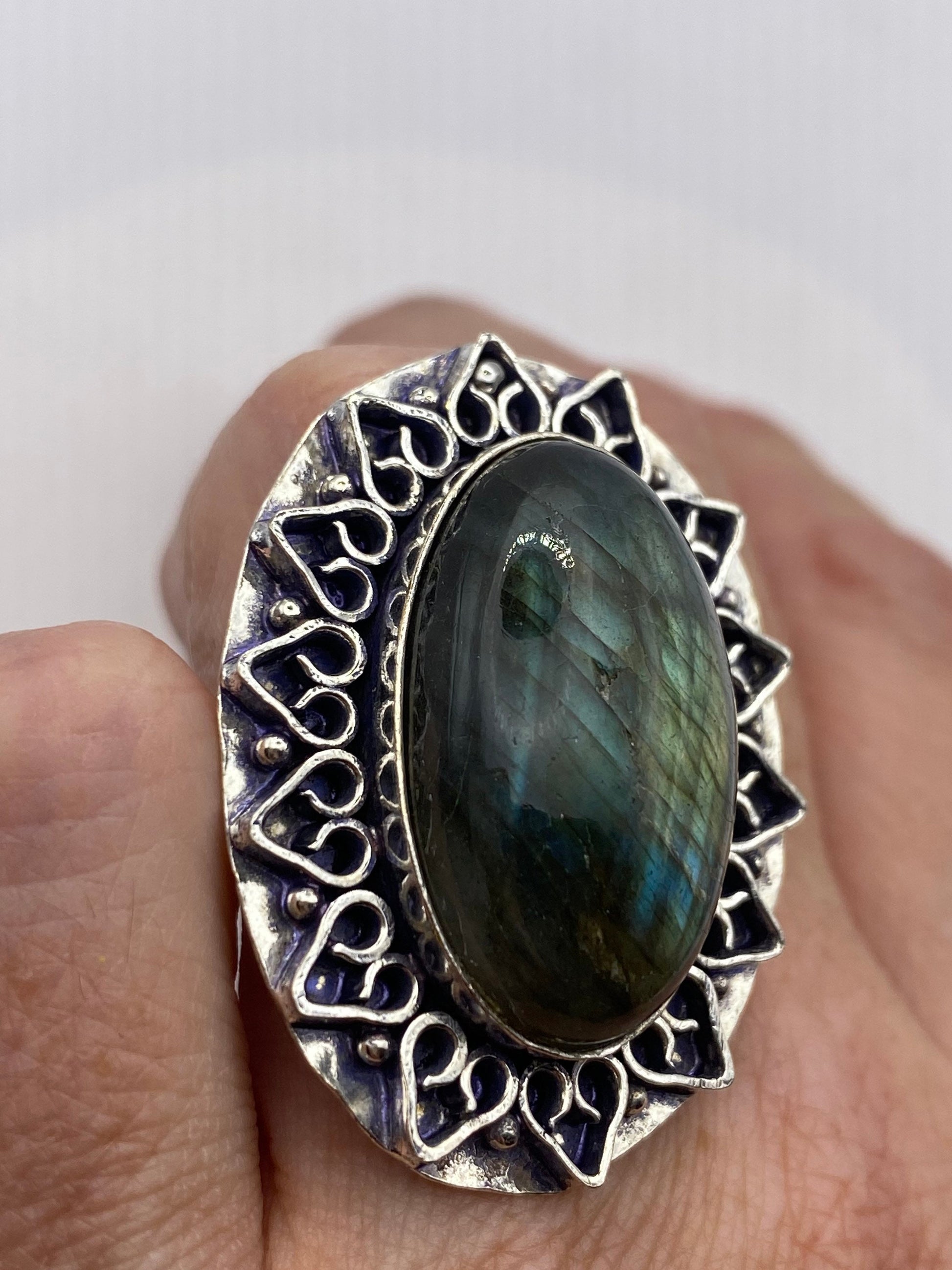 Vintage Rainbow Labradorite Statement Ring