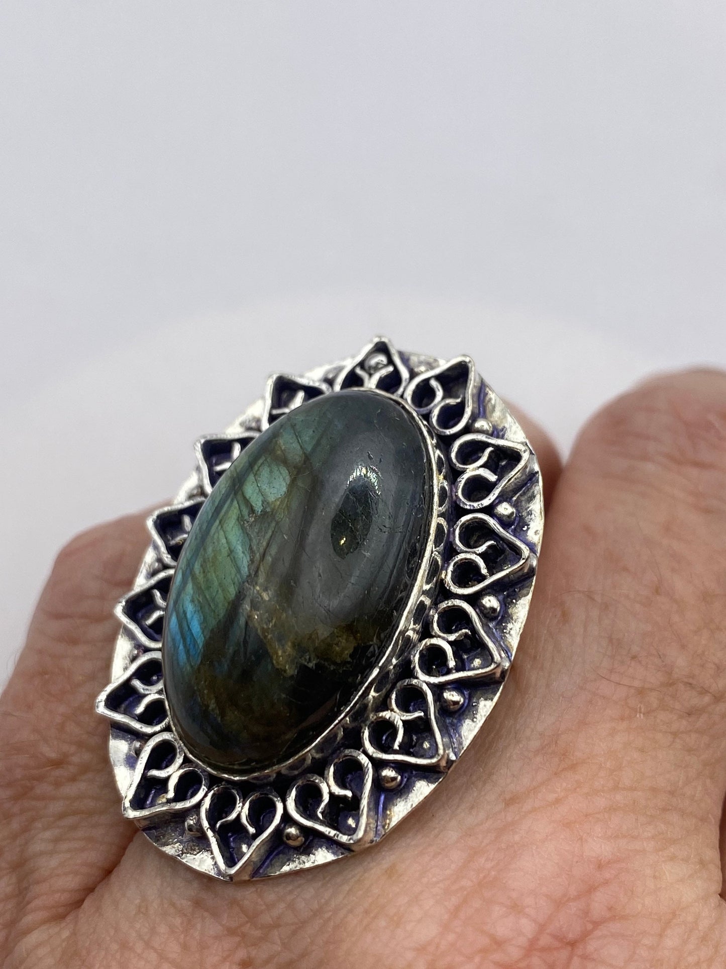 Vintage Rainbow Labradorite Statement Ring