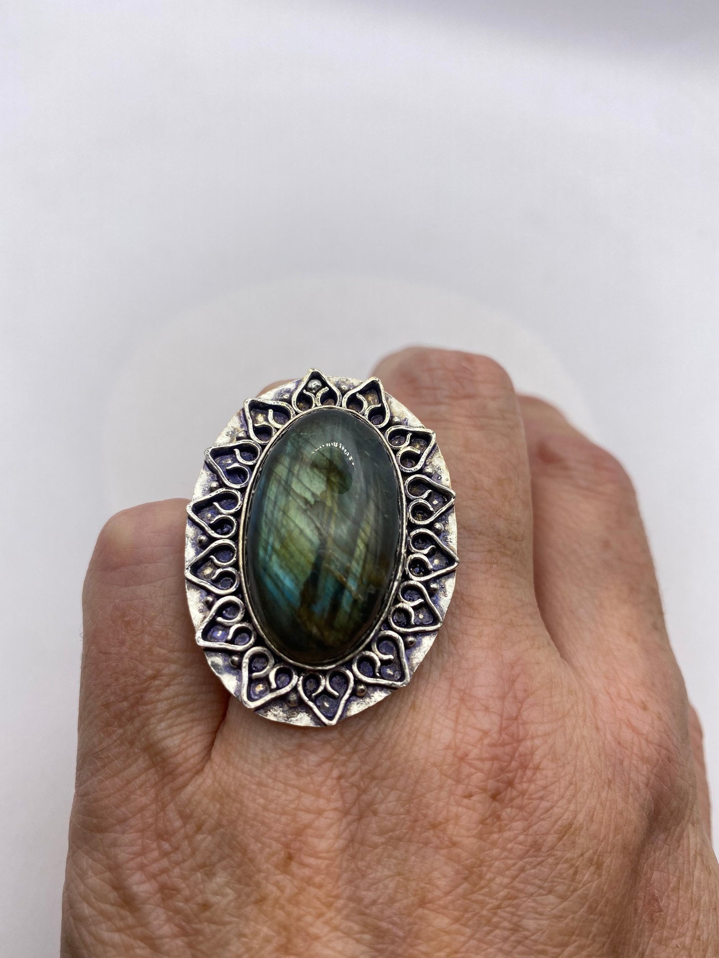 Vintage Rainbow Labradorite Statement Ring