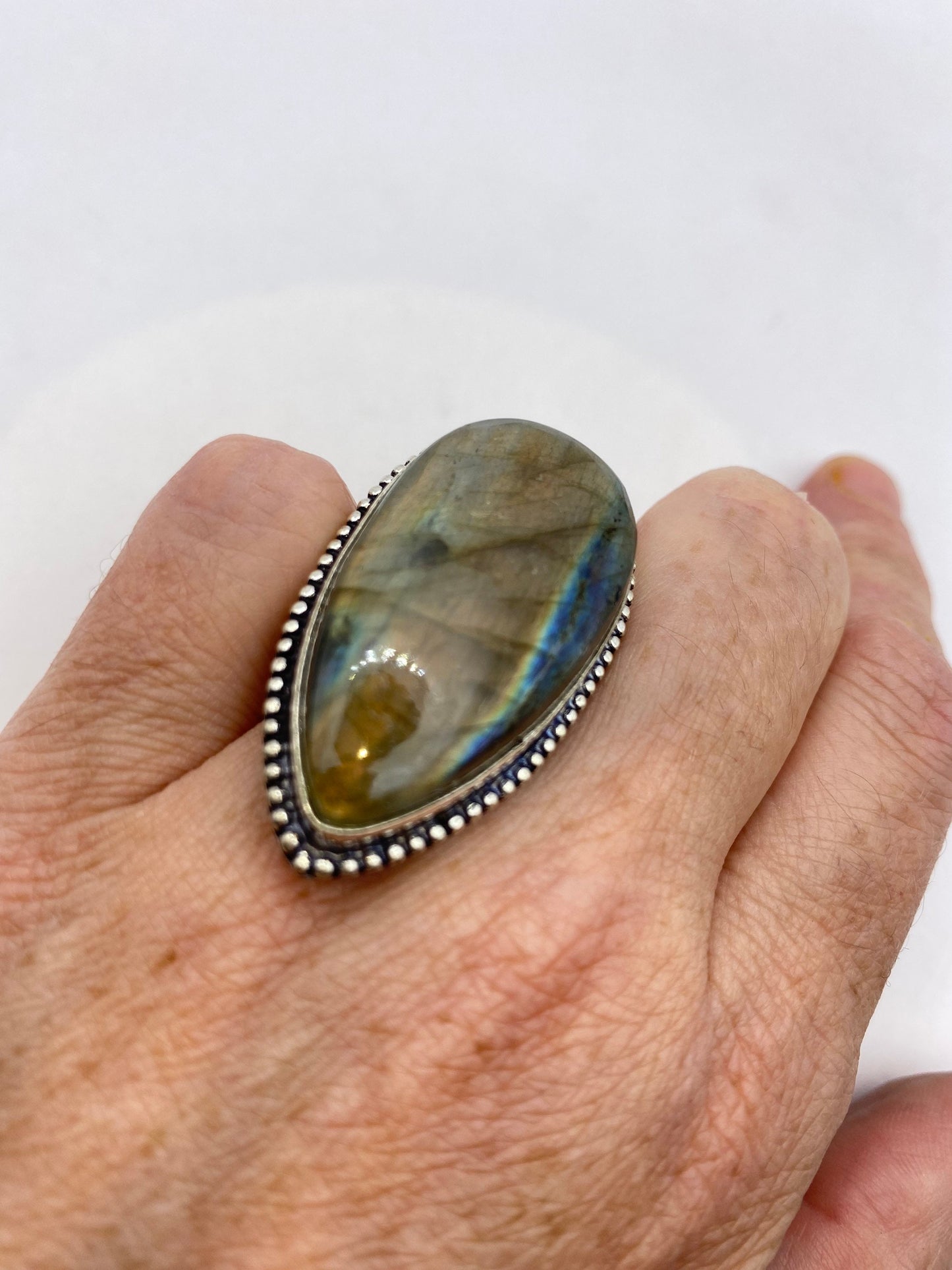 Vintage Rainbow Labradorite Statement Ring