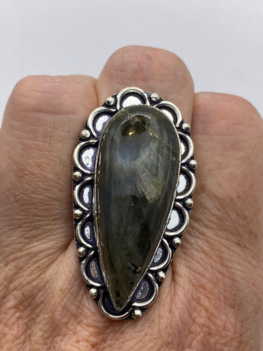 Vintage Rainbow Labradorite Statement Ring