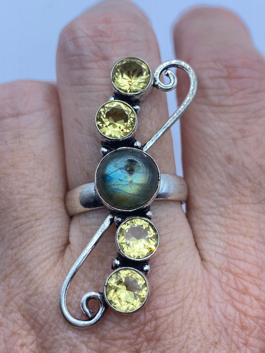 Vintage Rainbow Labradorite Citrine Statement Ring