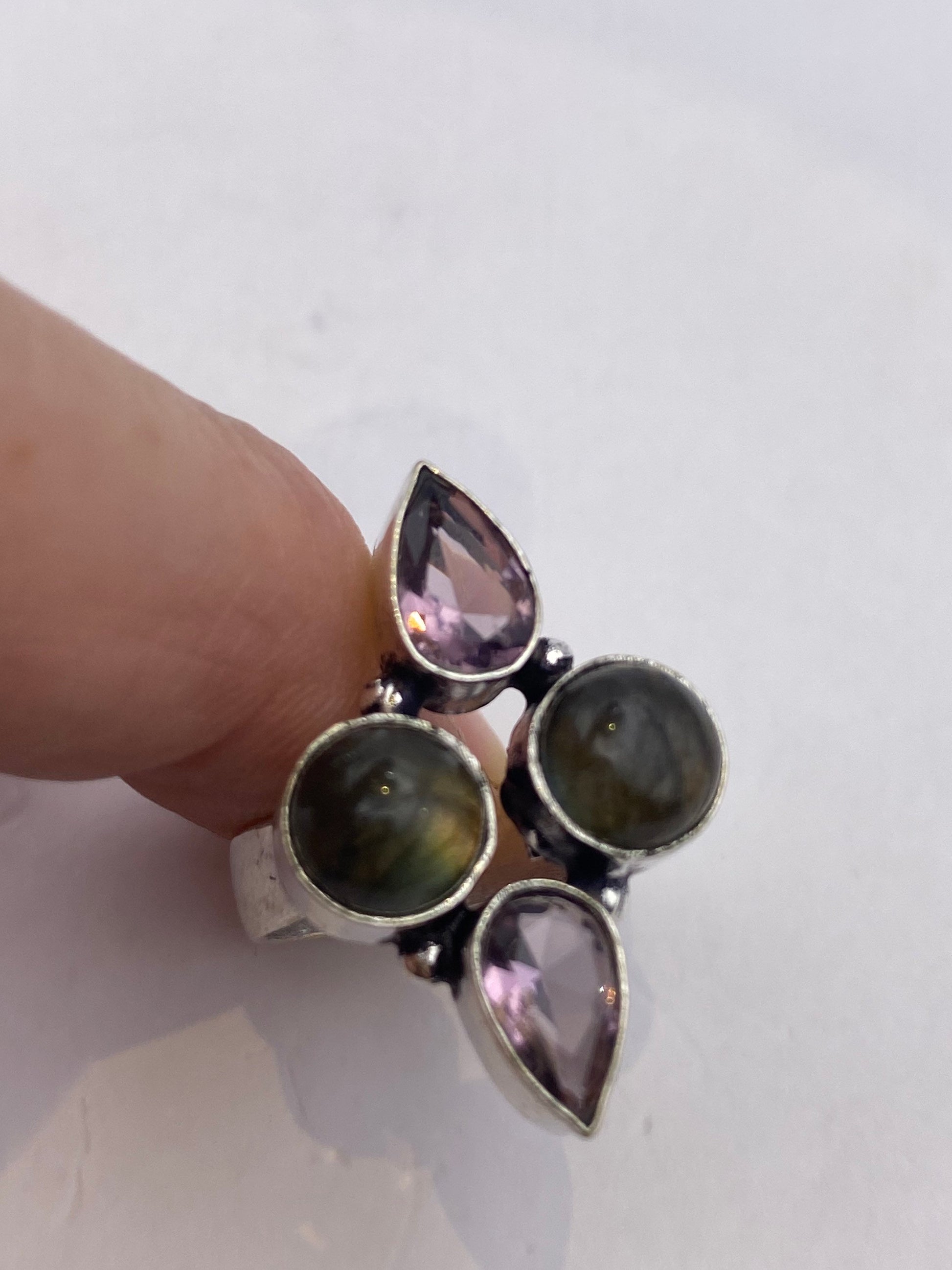 Vintage Rainbow Labradorite Amethyst Cocktail Ring