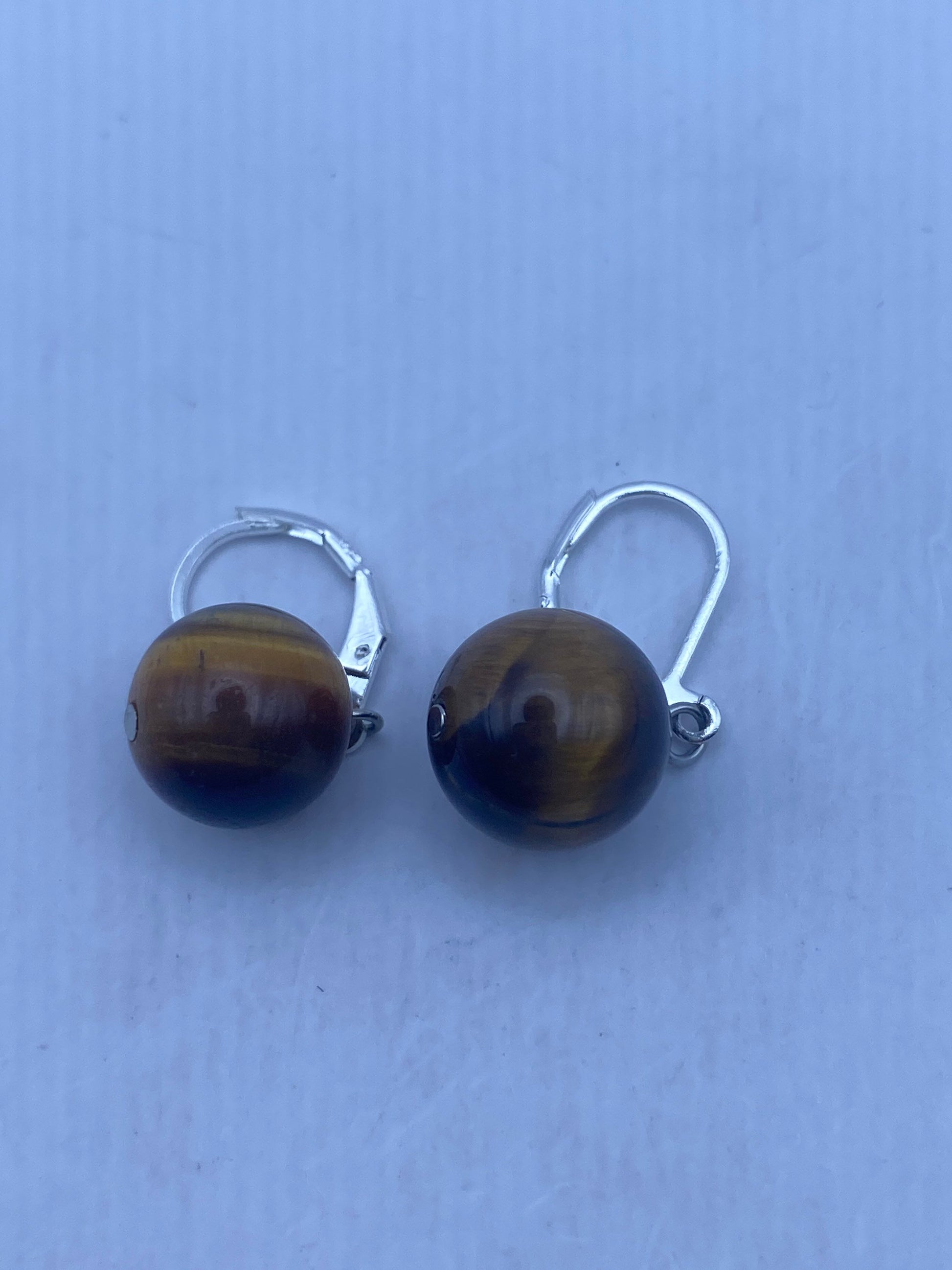 Vintage Tigers Eye Dangle Earrings 925 Sterling Silver Lever Backs