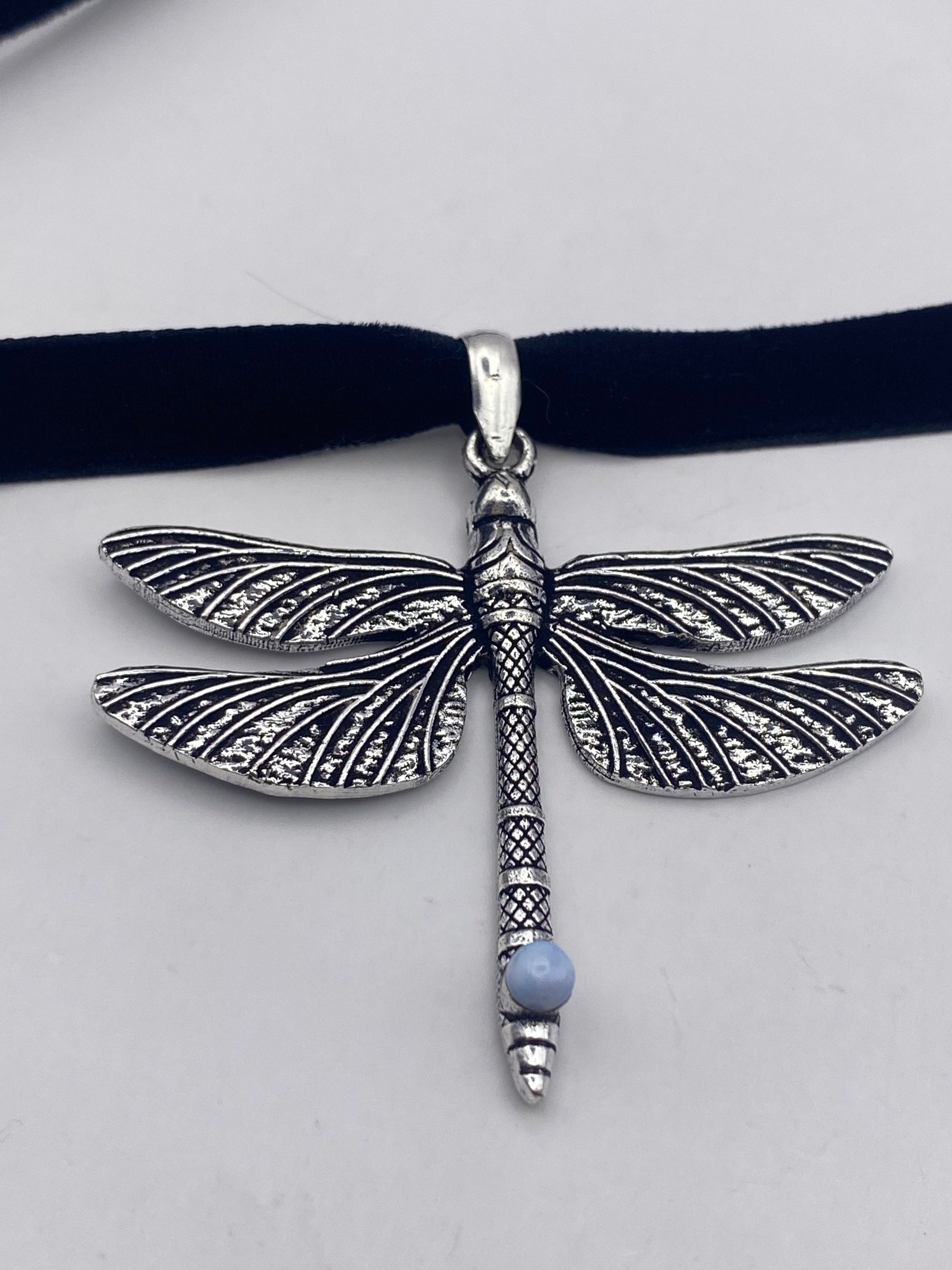 Vintage Dragonfly Choker Blue Larimar Necklace