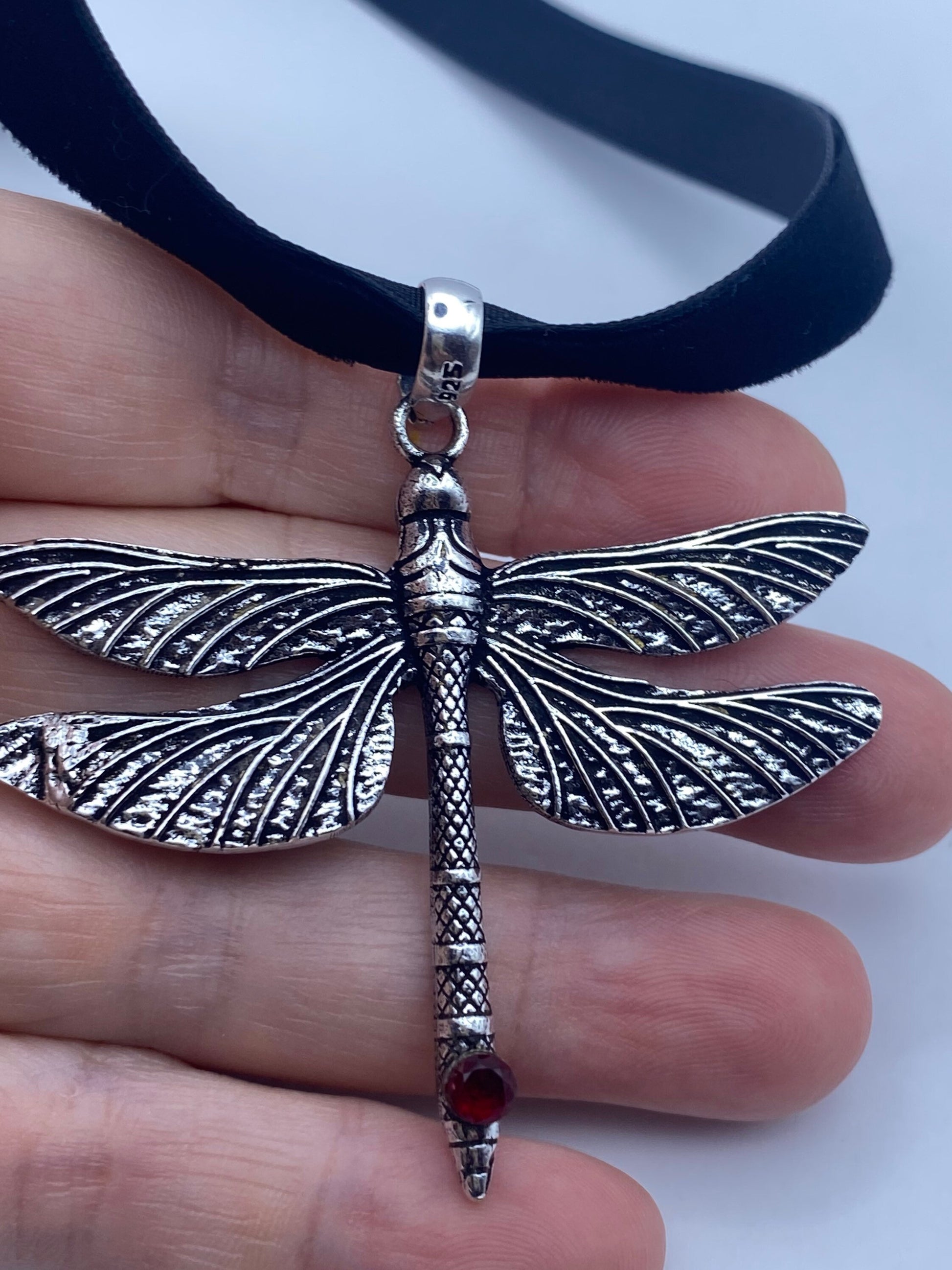 Vintage Dragonfly Choker Red Garnet Crystal Necklace