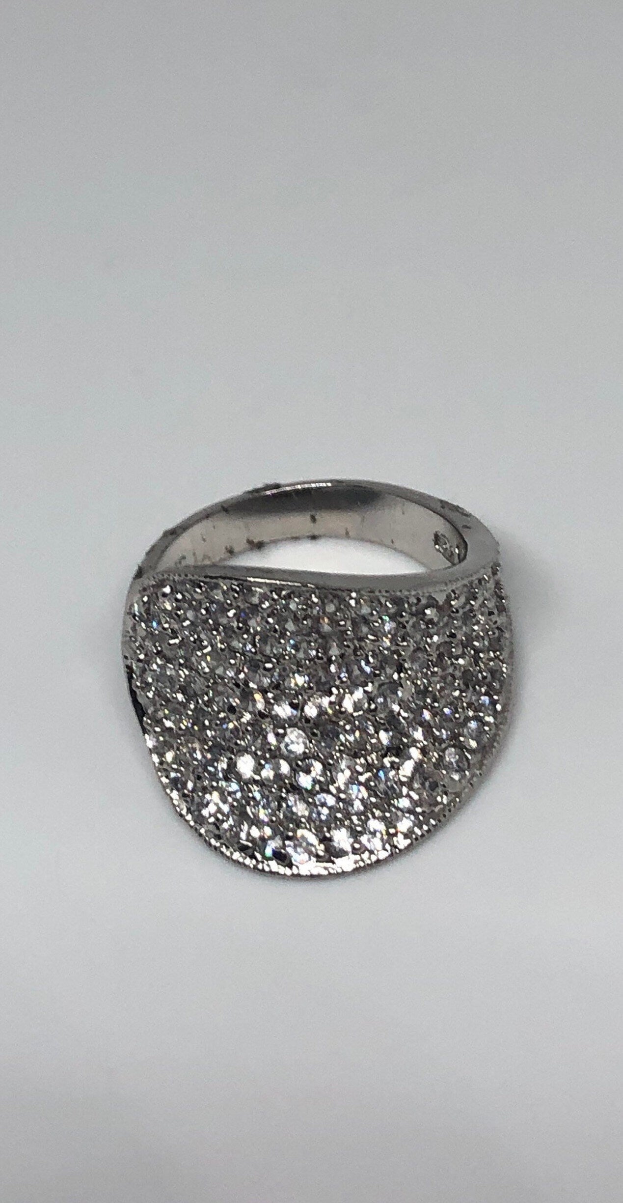 Vintage Clear White Sapphire 925 Sterling Silver Cocktail Ring