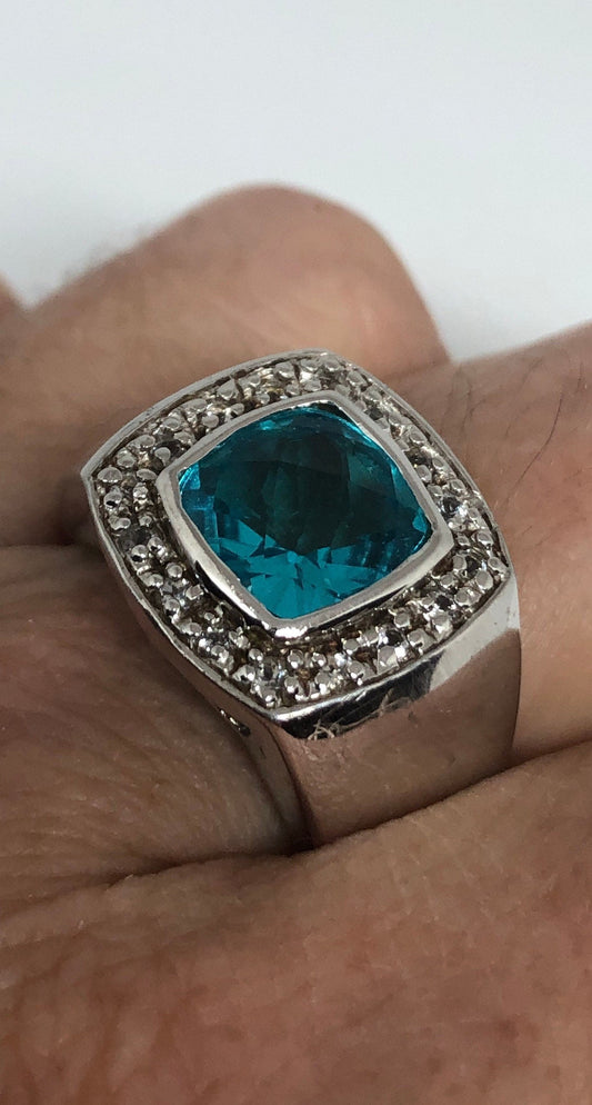 Vintage Genuine Blue Topaz 925 Sterling Silver Ring Size 9