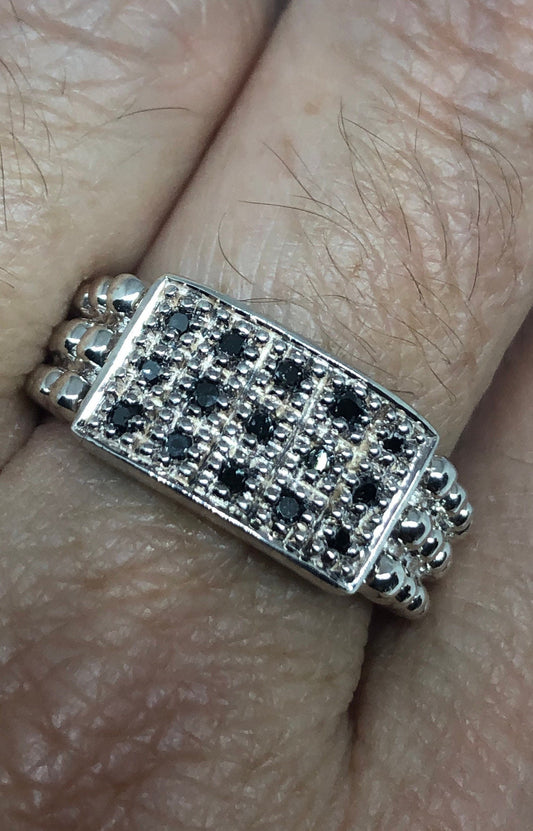 Vintage Blue Sapphire 925 Sterling Silver Gothic Ring Size 7.75