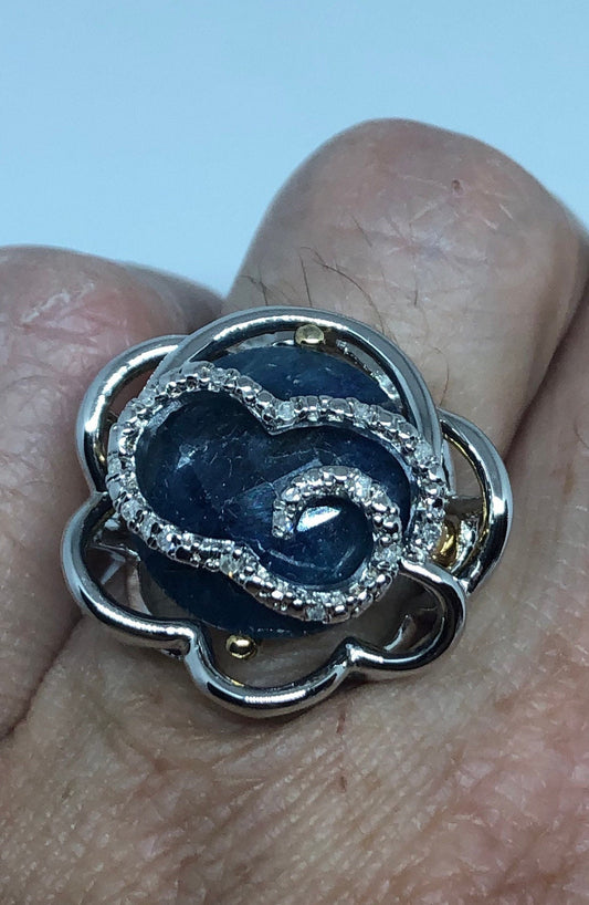 Vintage Blue Sapphire 925 Sterling Silver Gothic Ring Size 7