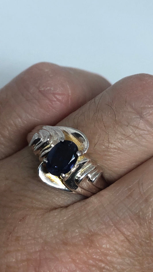Vintage Blue Sapphire 925 Sterling Silver Gothic Ring Size 7