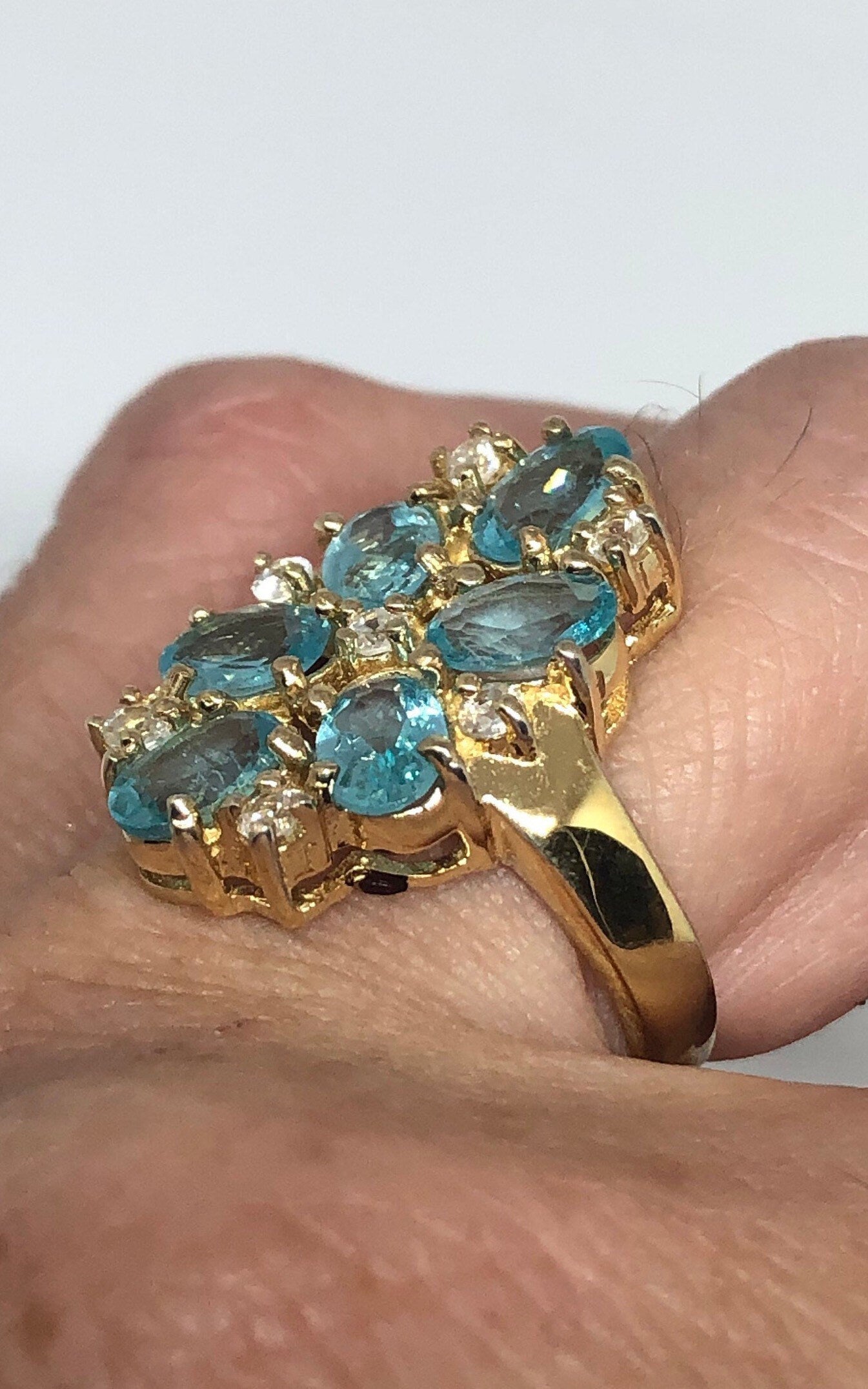 Vintage Genuine Blue Topaz Gold 925 Sterling Silver Ring Size 6