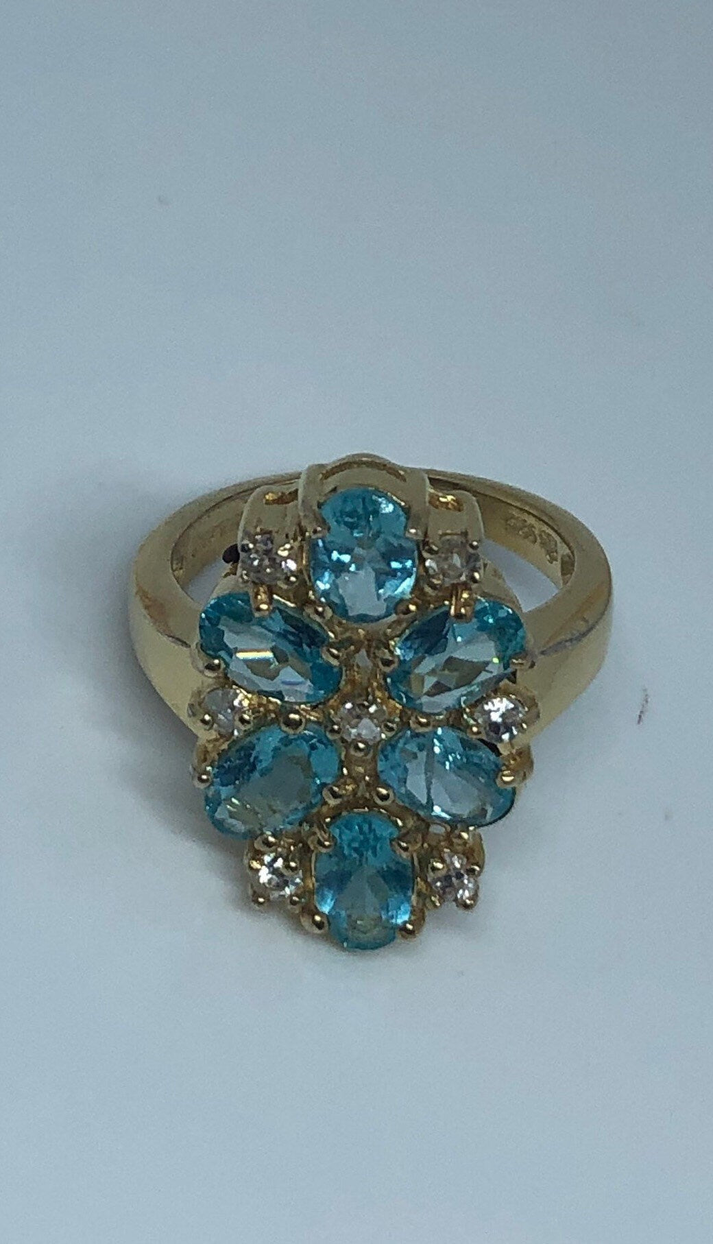 Vintage Genuine Blue Topaz Gold 925 Sterling Silver Ring Size 6