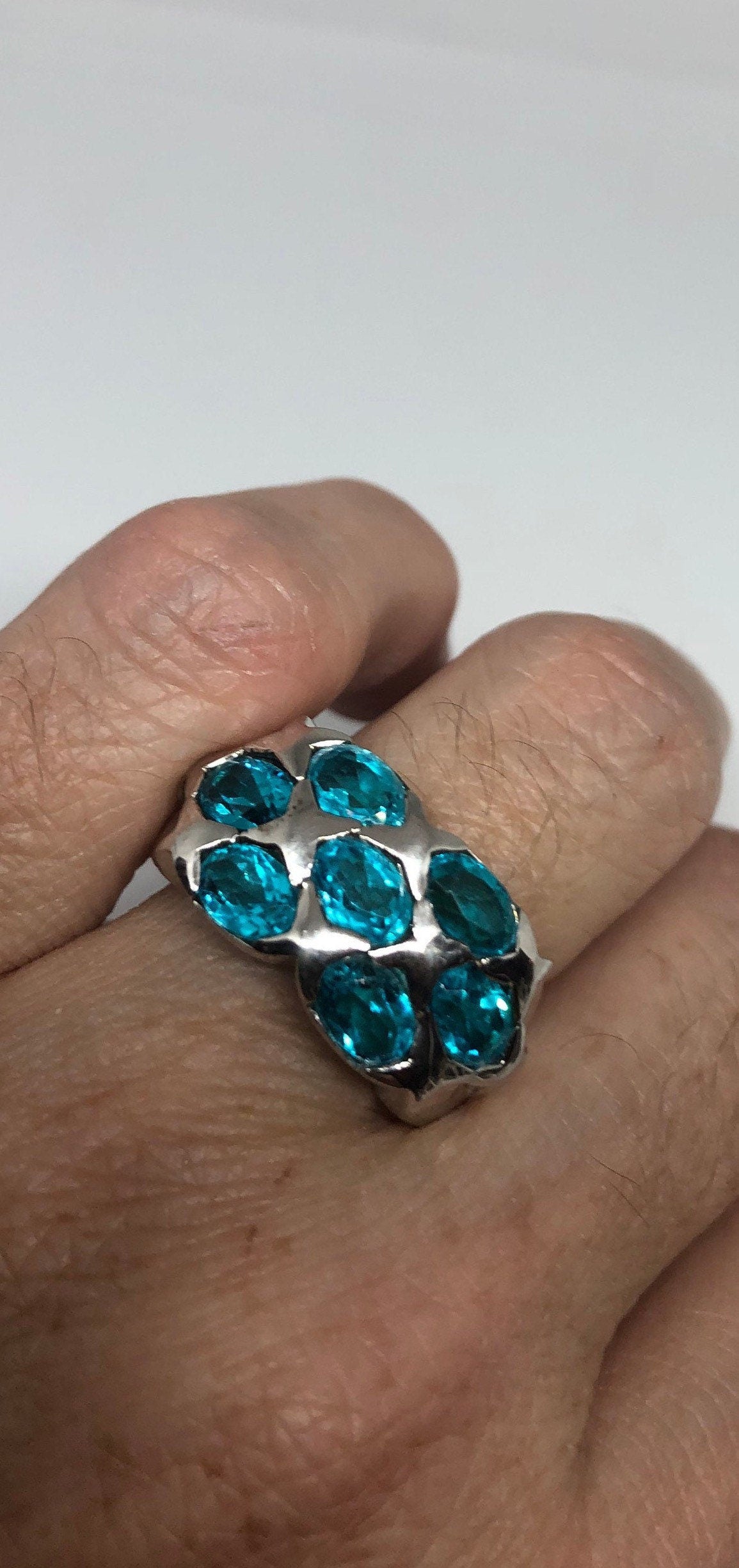 Vintage Genuine Blue Topaz 925 Sterling Silver Ring Size 6.75