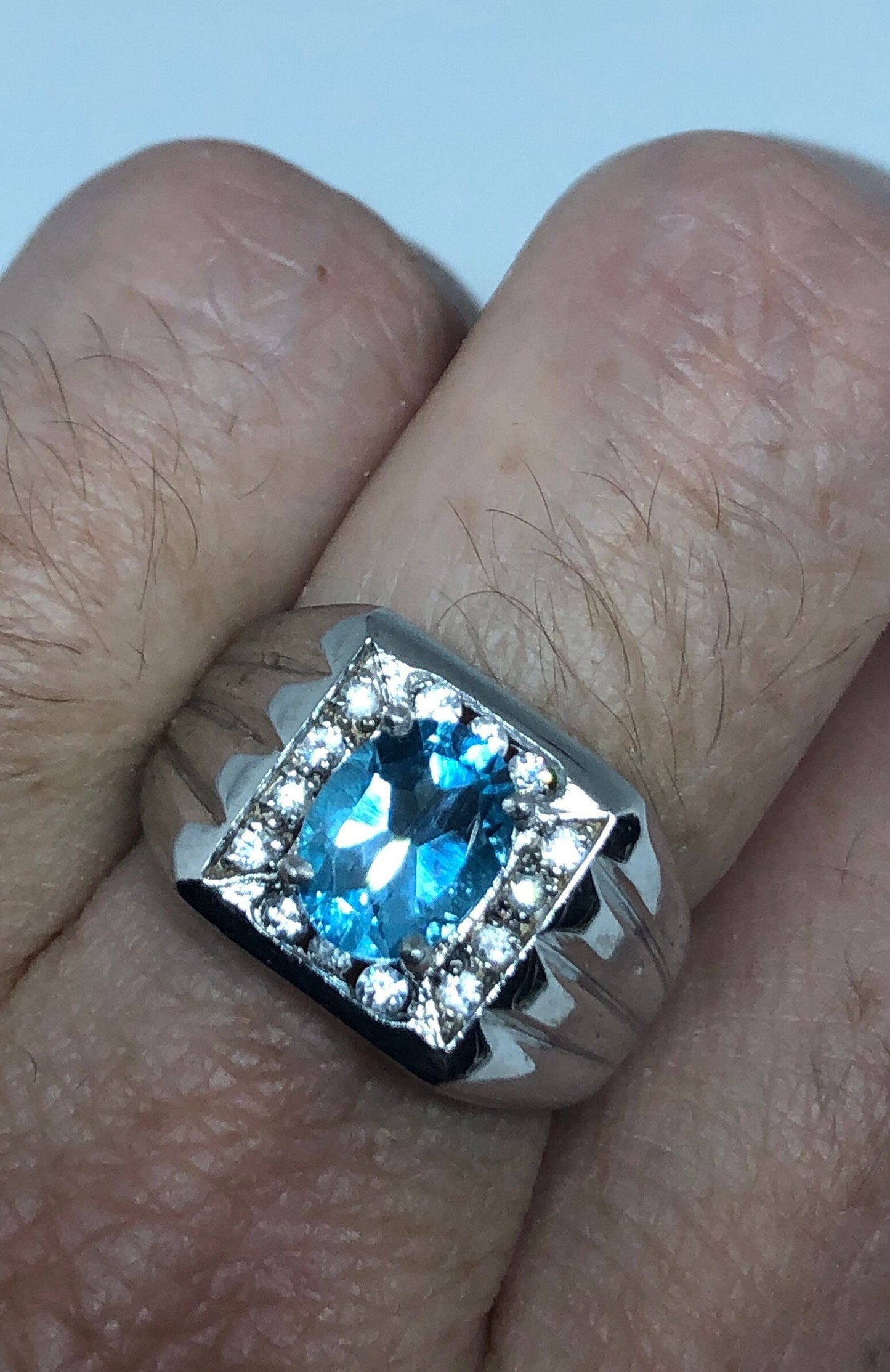 Vintage Genuine Blue Topaz 925 Sterling Silver Ring Size 7