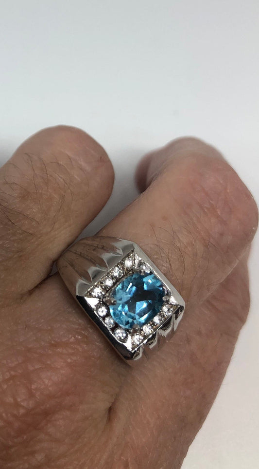 Vintage Genuine Blue Topaz 925 Sterling Silver Ring Size 7