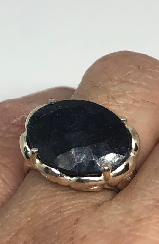 Vintage Blue Sapphire 925 Sterling Silver Gothic Ring Size 9