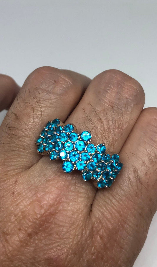 Vintage Blue Flourite 925 Sterling Silver Gothic Ring Size 9.25