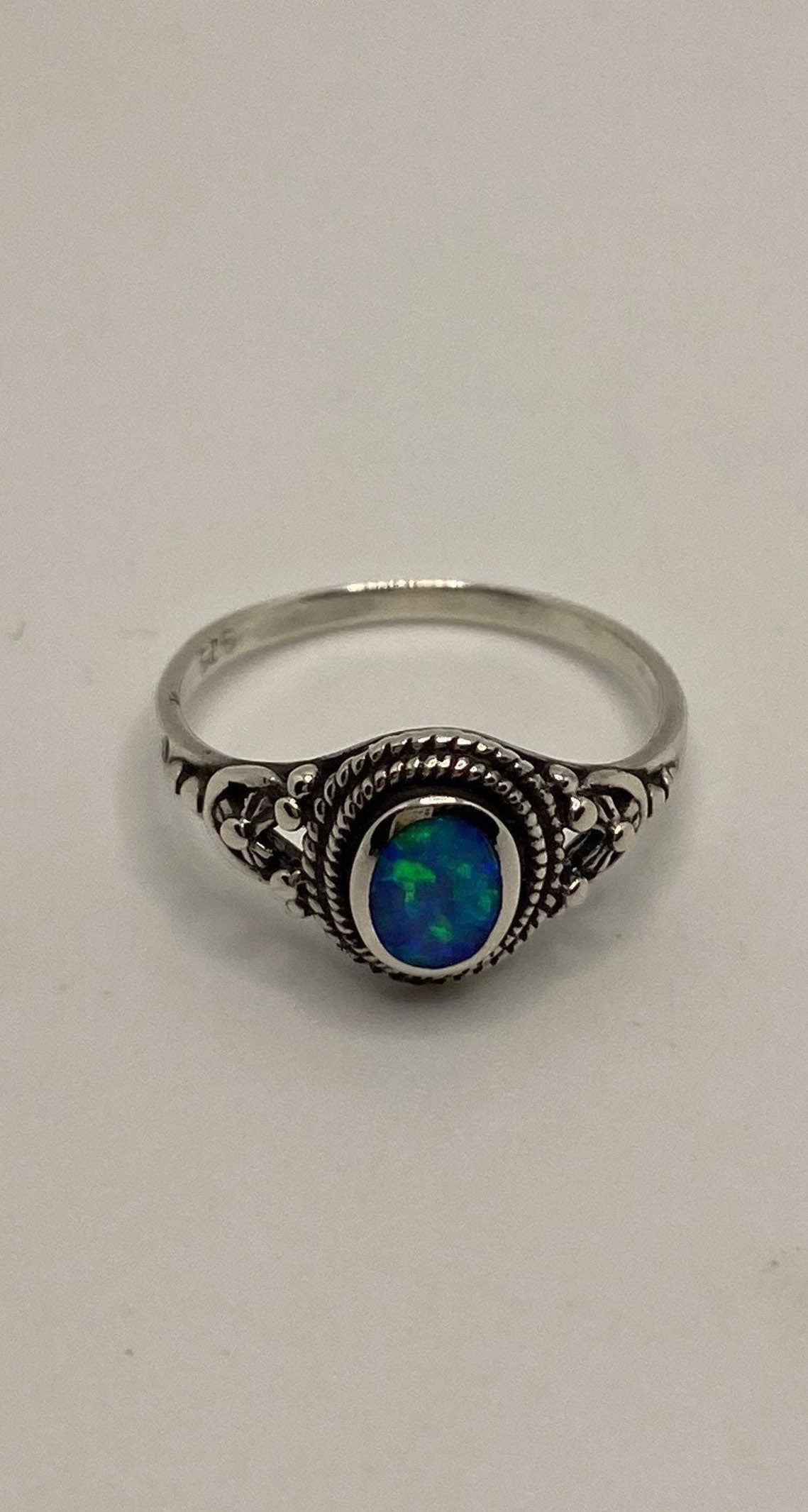 Vintage Opal 925 Sterling Silver Inlay Ring