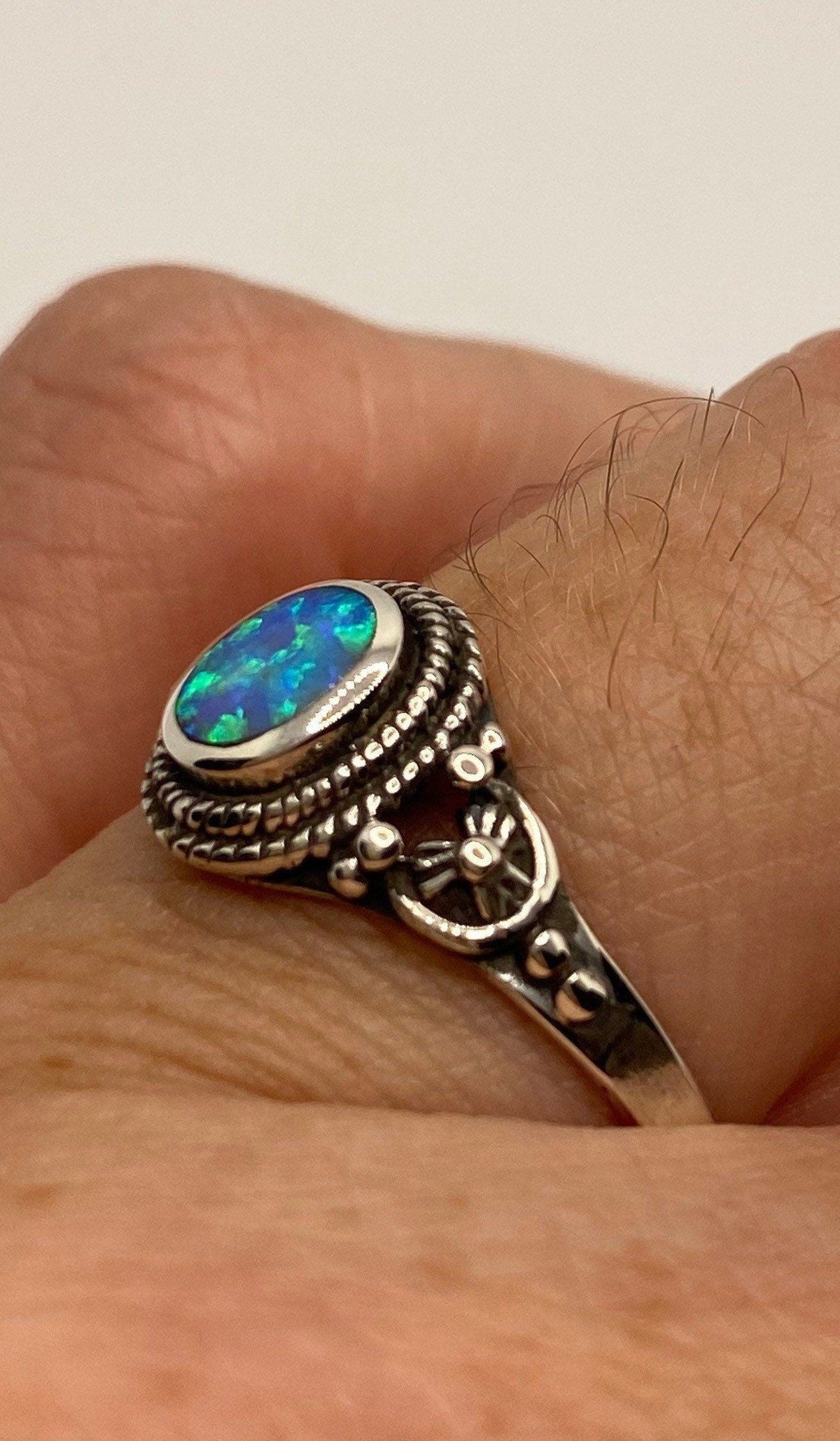 Vintage Opal 925 Sterling Silver Inlay Ring