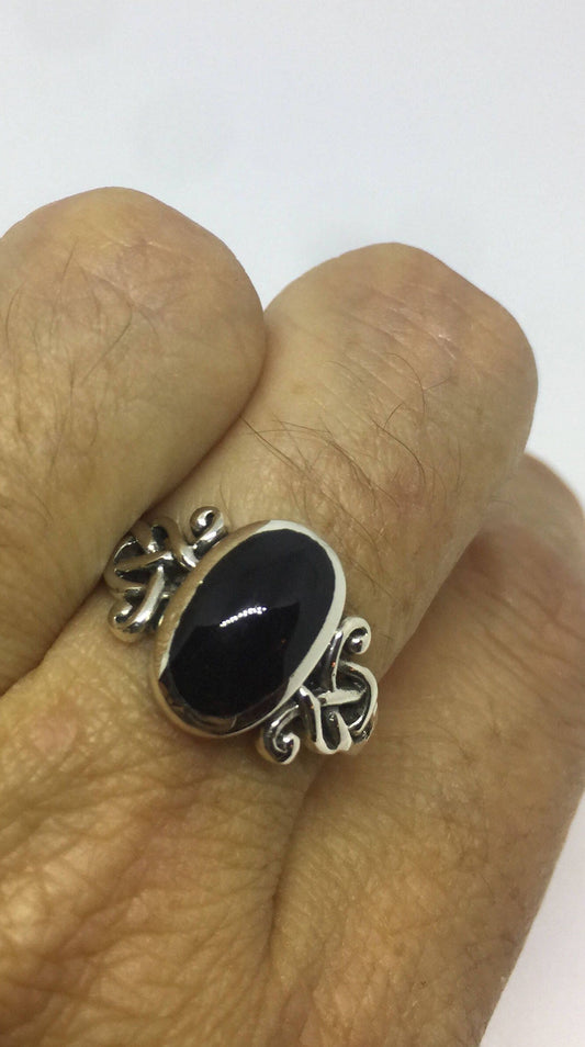 Vintage Celtic Genuine Black Onyx 925 Sterling Silver Ring