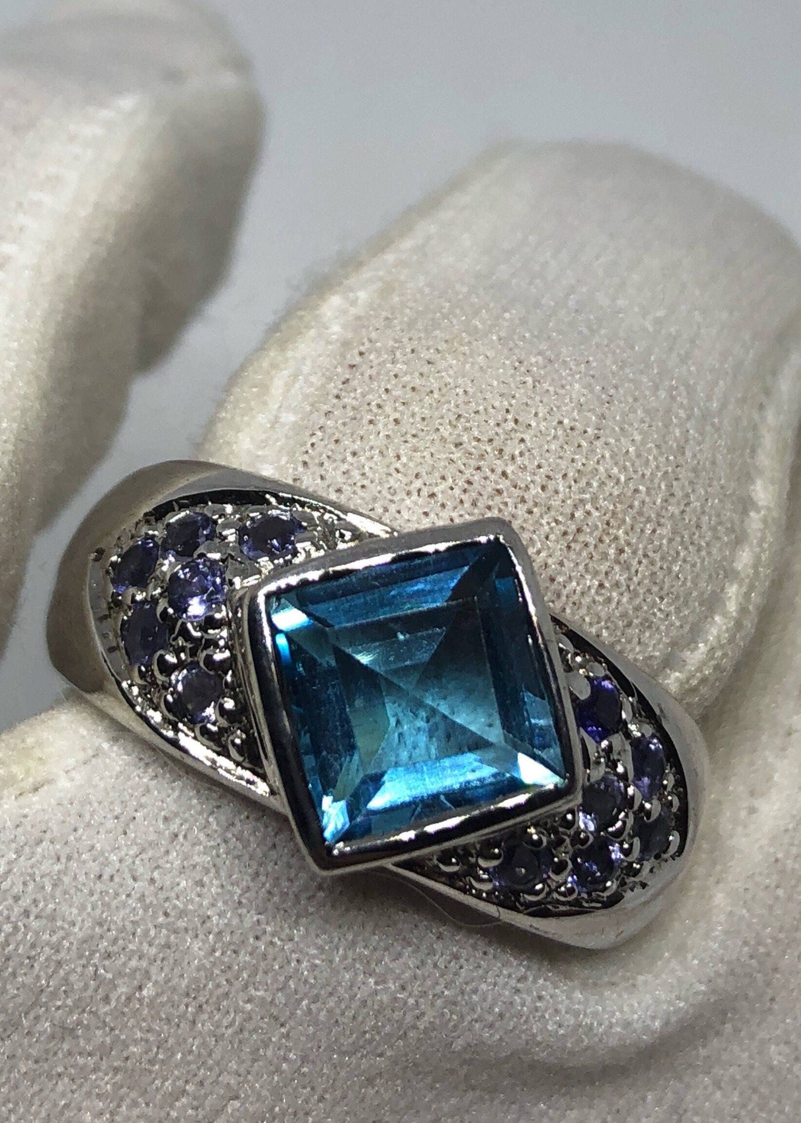 Vintage London Blue Topaz 925 Sterling Silver Ring