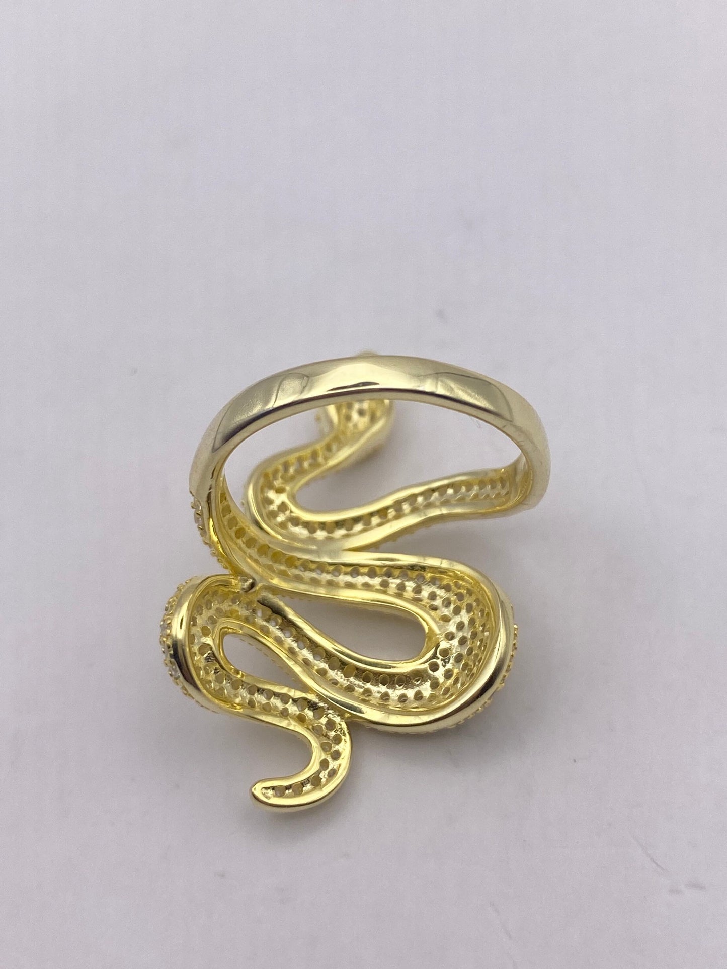 Vintage Snake Ring Golden 925 Sterling Silver Crystal Adjustable